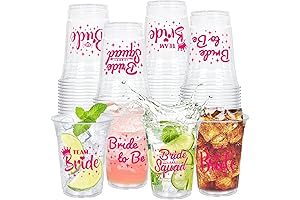 peony man 48 PCS Bachelorette Party Plastic Cups 16oz Hot Pink Team Bride Clear Cups