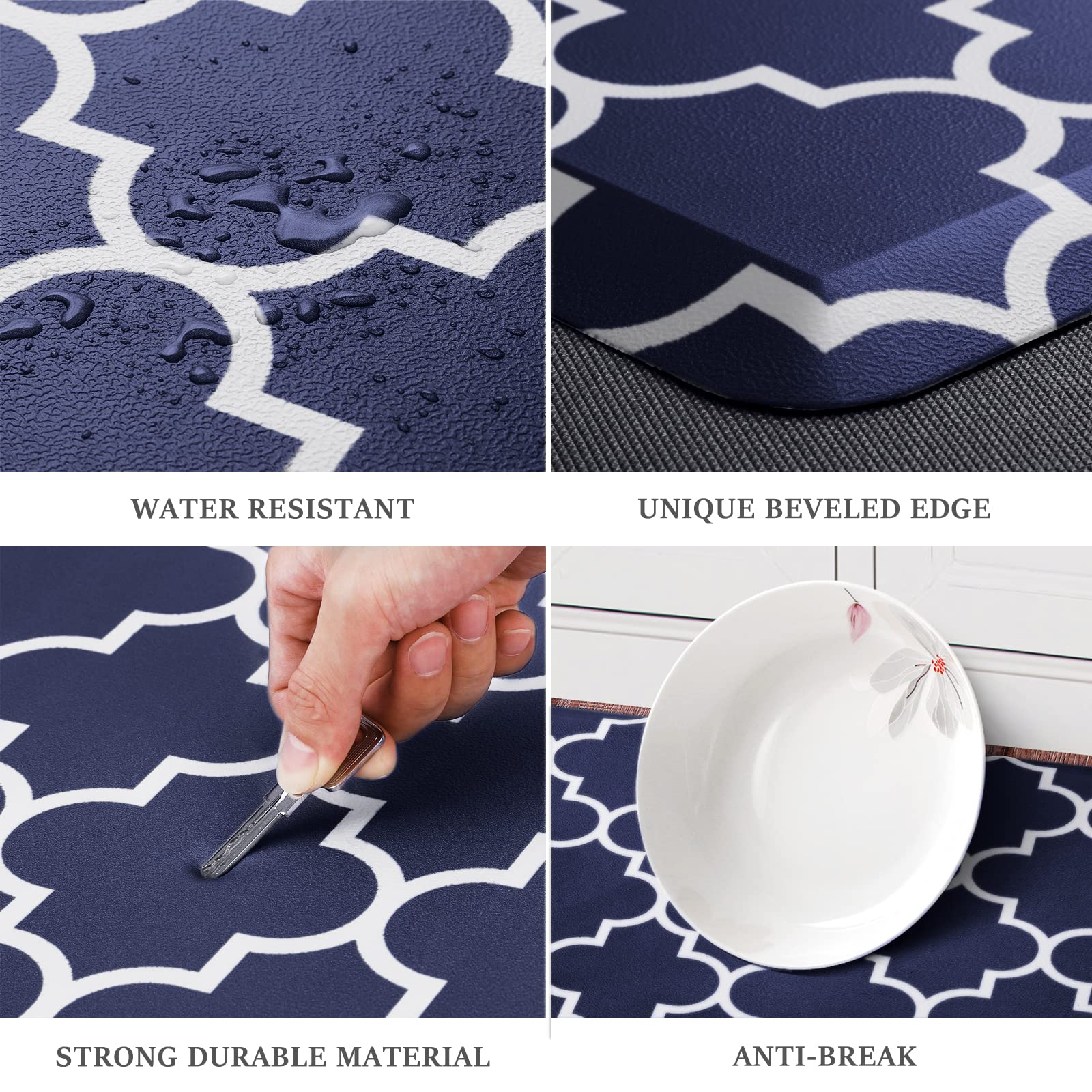 WISELIFE Alfombras antifatiga para cocina, 17.3 x 60 pulgadas, antideslizantes, impermeables, ergonómicas, cómodas, para cocina, piso, hogar, oficina, fregadero, lavandería, color azul