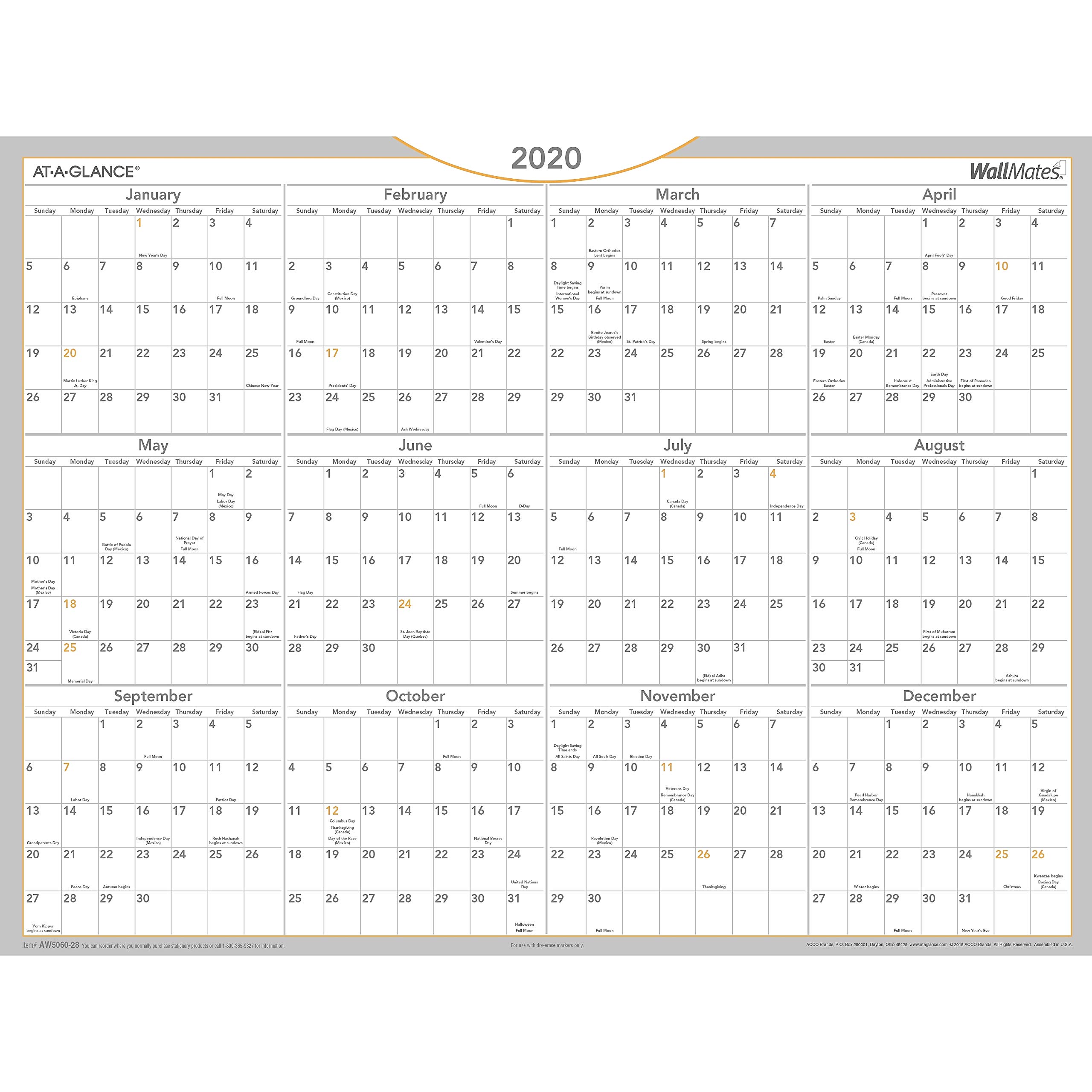 AAGAW506028 - At-A-Glance Wallmates Dry-Erase Yearly Wall Calendar by At-A-Glance