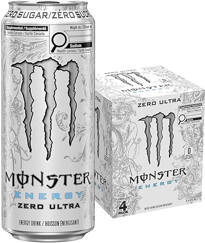 MONSTER ENERGY, Zero Ultra, 473 mL Cans (4 Pack) – Zero Sugar Energy Drink - Zero Ultra - 473 ml (Pack of 4)