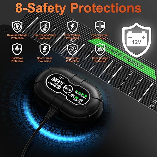 Miniatura 3 de SUNER POWER Cargador de batería solar impermeable de 20 W 12 V y mantenedor PRO, controlador de carga MPPT ultrainteligente integrado, kit de carga