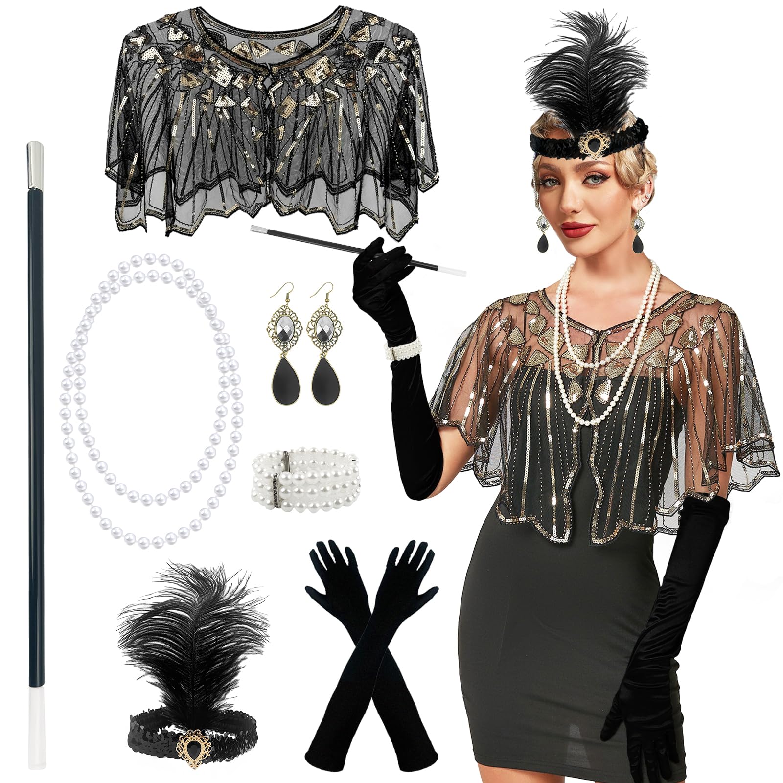 GOTRUST 7PCS 1920s Accessories Set for Women, Flapper Great Gatsby Costume,  Fashion Roaring 20's Theme Accessories Ladies Charleston Fancy Dress Up Set  - BigaMart