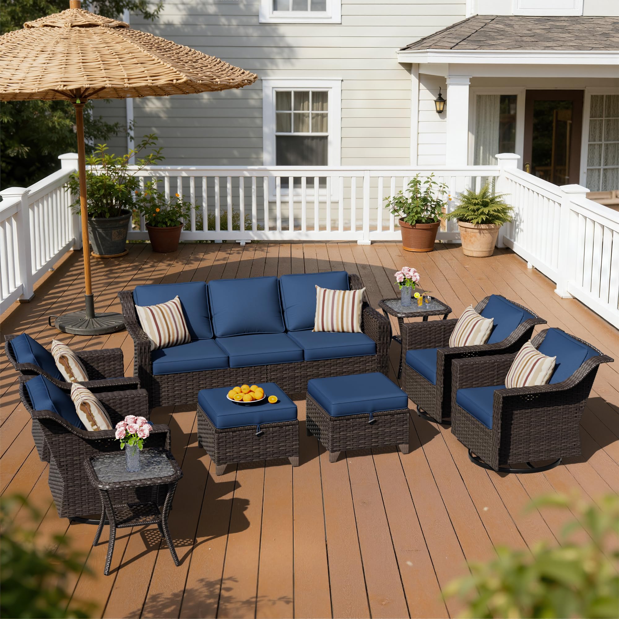 9 Piece Patio Furniture Set, Wicker Outdoor Conversation Set