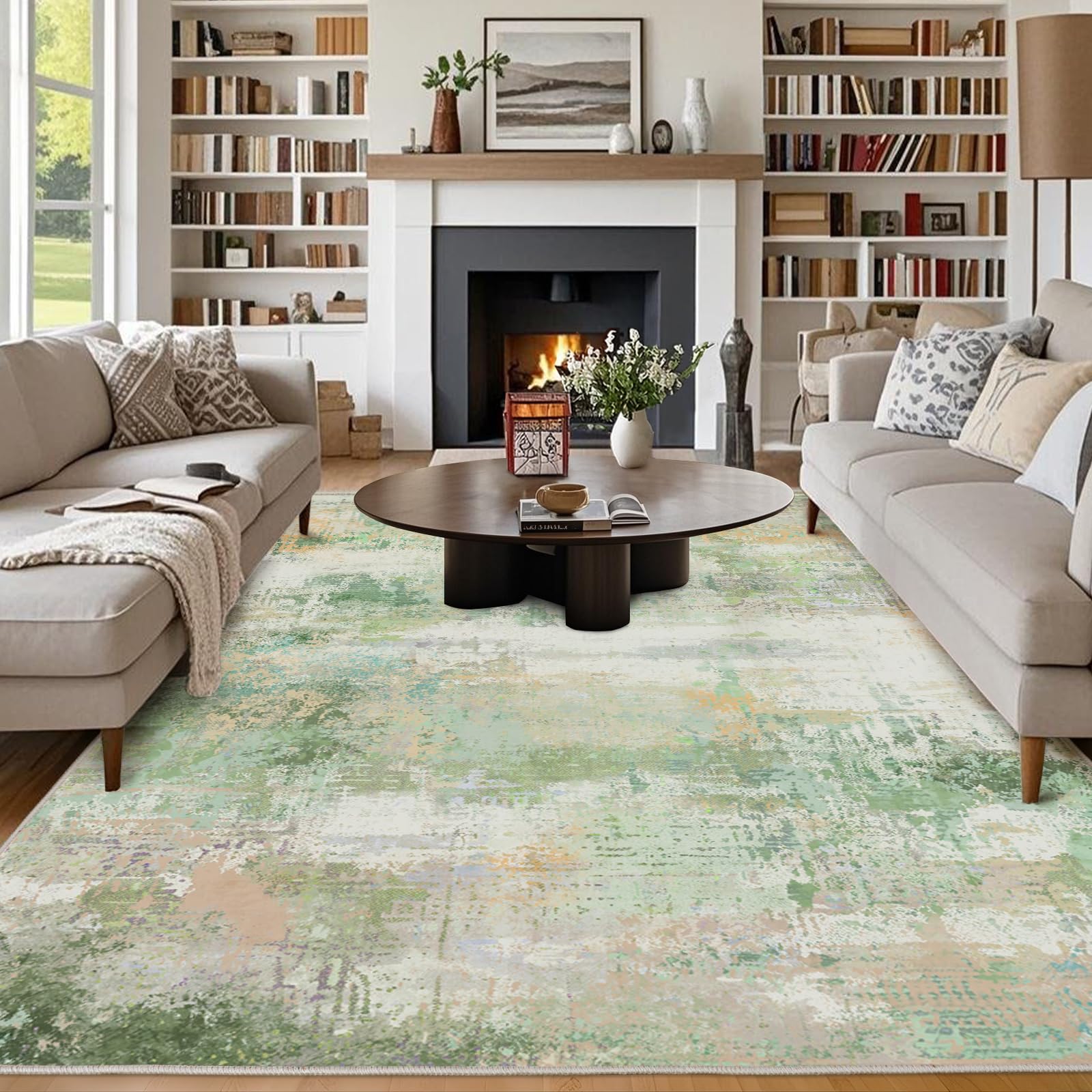 Chicnix Teppich Wohnzimmer, Großer Teppich 160x230 Waschbar Kurzflor rutschfest Weich, Moderner Abstraktem Muster Teppiche für Schlafzimmer Kinderzimmer Büro Esszimmer, Grün Gelb