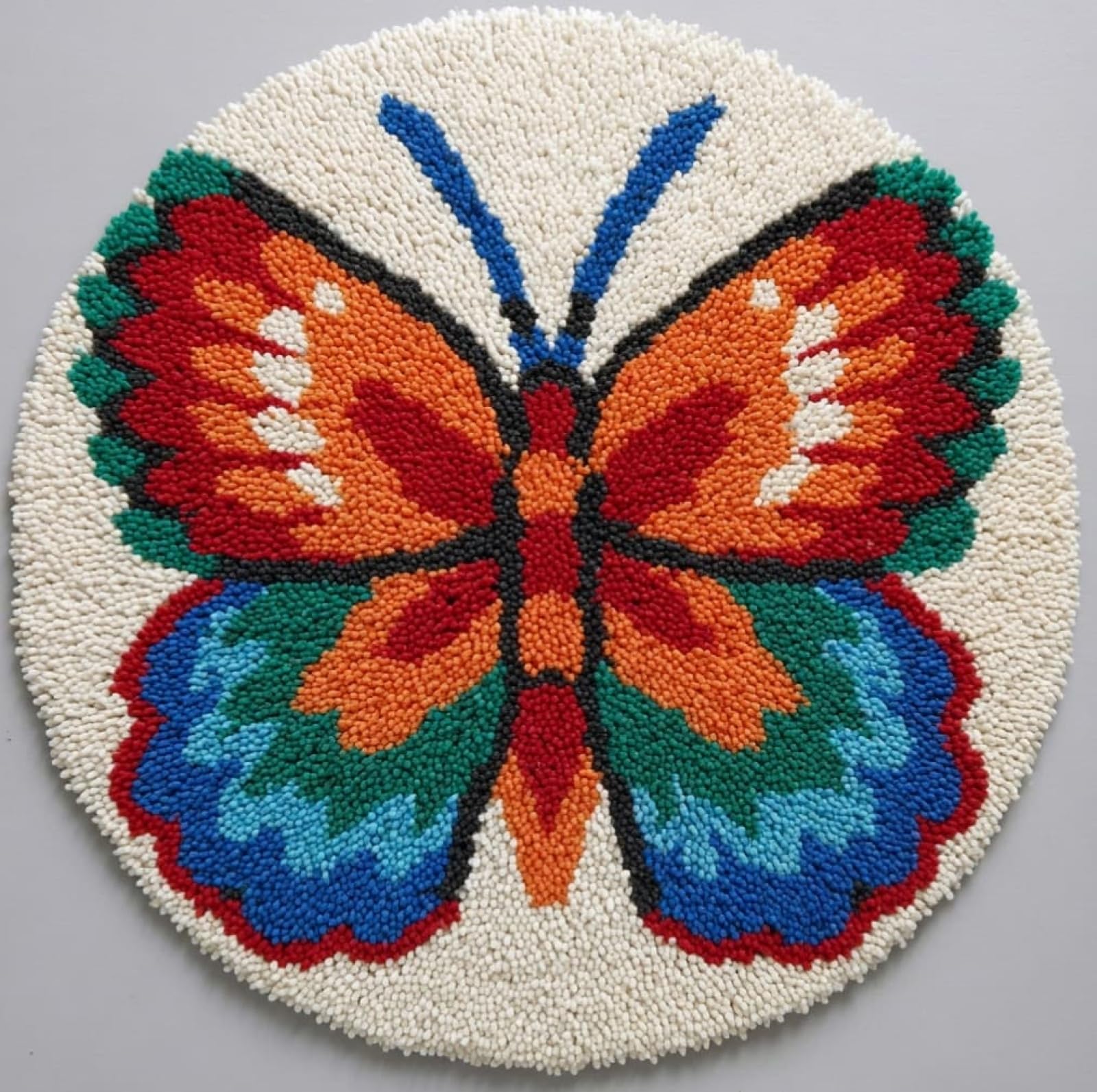 WallustrioaW Latch Hook Rug Kits for Adults,Beautiful Butterfly,Crochet Kits for Beginners,DIY Cross Stitch Cushion Craft with Yarn and Crochet Hook,50x50cm