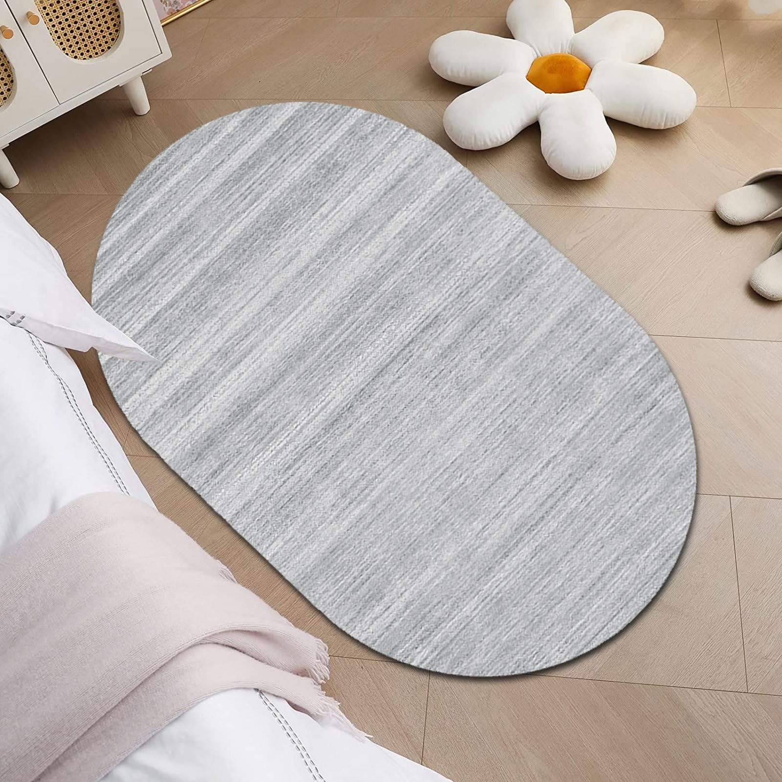 Moderner Anti-Rutsch-Teppich Designer-Teppich Großer ovaler Teppich Wohnzimmer Schlafzimmer Esszimmer Schutzmatten Minimalistisch Grau, 160 x 230 cm