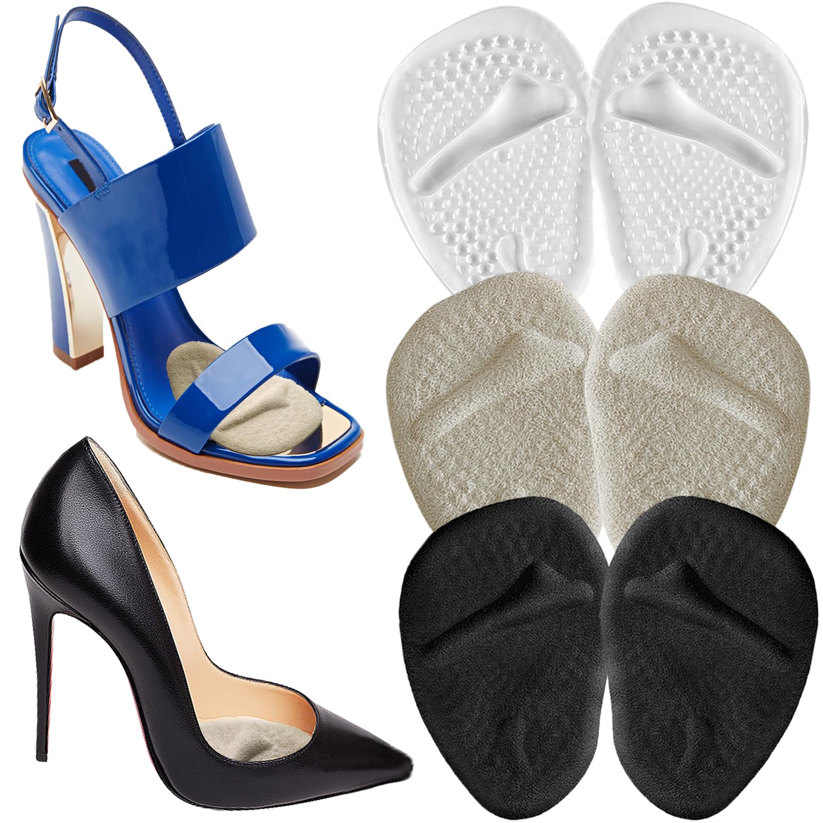 Misorita Ball of Foot Cushions with Stoppers, High Heel Inserts Weight Shifting, High Heel Comfort Pads Metatarsal Pads, Shoe Inserts for Women