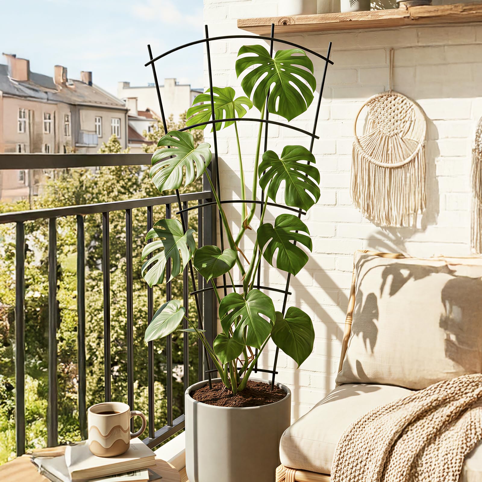 Thealyn Rankgitter Metall 4er Set, 81,5 x 31 cm, Rankhilfe für Kletterpflanzen und Topfpflanzen, Pflanzenspalier für Zimmerpflanzen, Balkon, Garten und Hochbeet, Schwarz