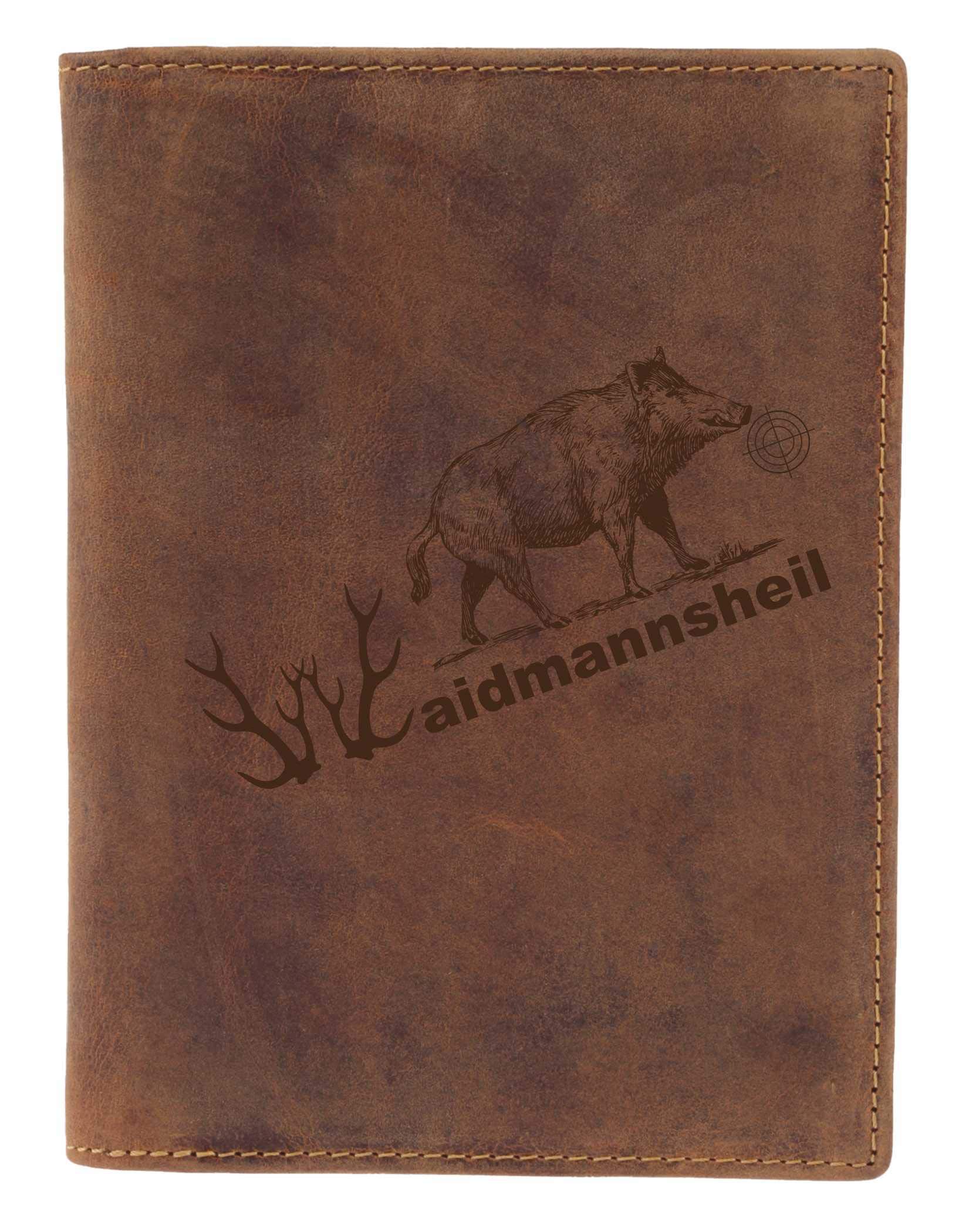 Greenburry Vintage Ausweismappe-Leder I Jagdschein-Etui mit Waidmannsheil Motiv für Jäger - 16,5x1,5x12cm