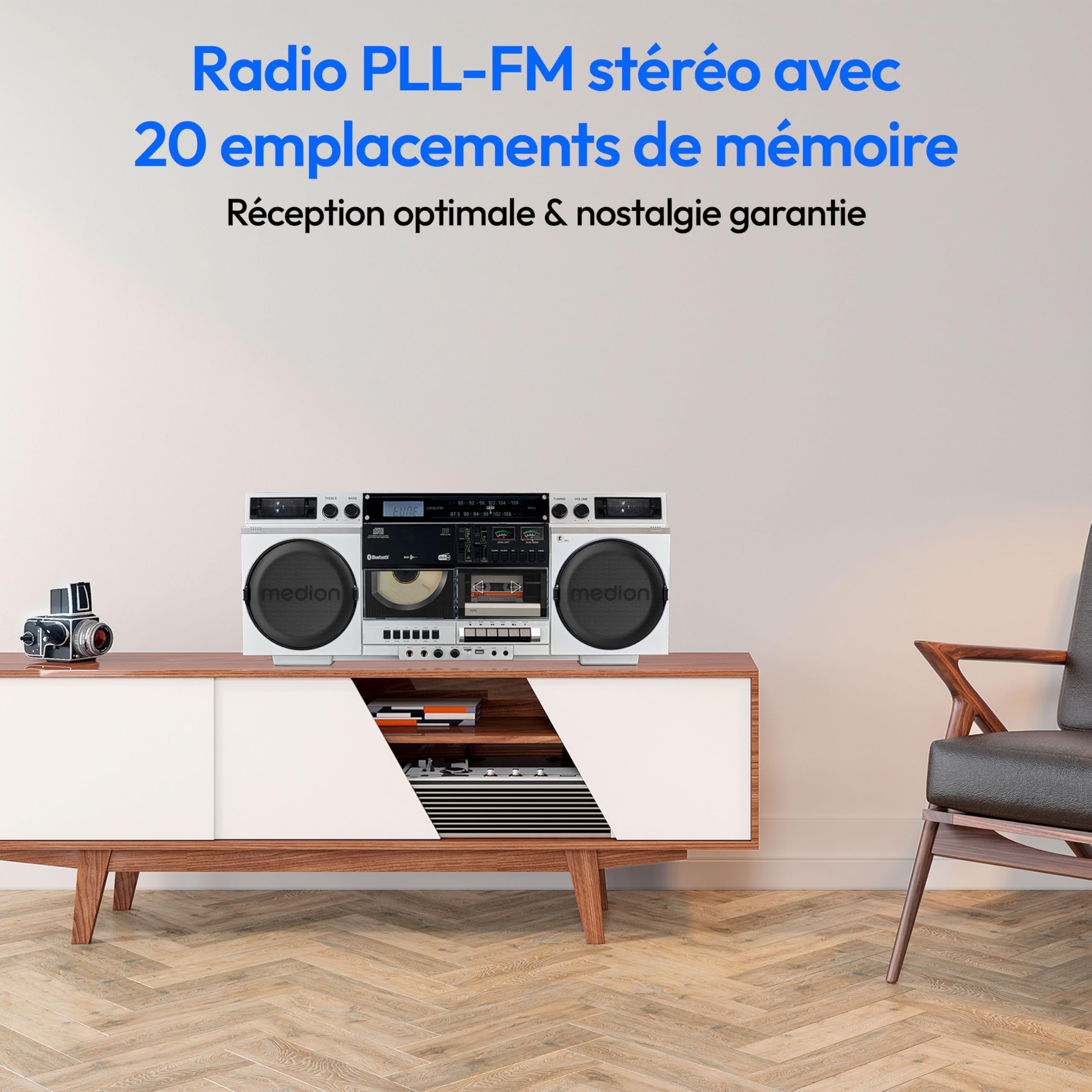 MEDION P66538 Enregistreur à cassettes Ghettoblaster rétro lecteur CD USB SD radio DAB+ Bluetooth platine cassette