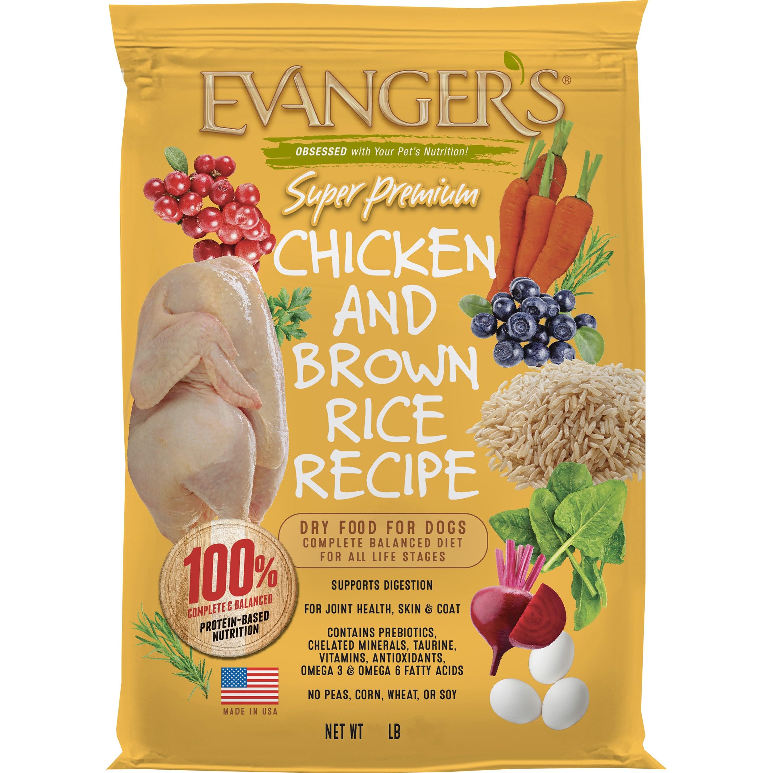 Evanger's Super Premium Chicken with Brown Rice Dry Dog Food, 33 lb Bag