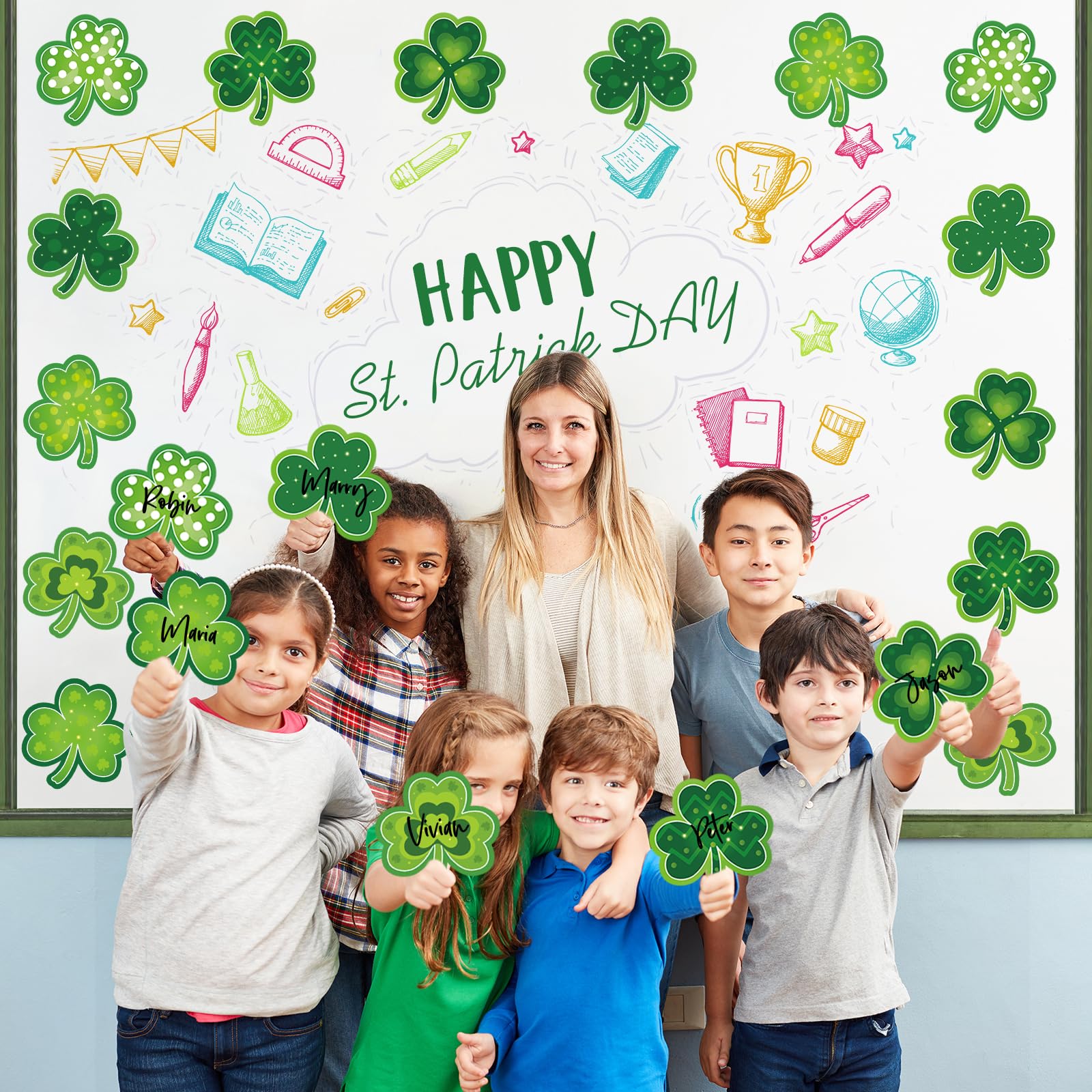 St. Patrick's Day Kleeblatt-Ausschnitte (40 Stück, 15,2x15,2 Cm) - Pinnwand & Klassenzimmer Deko Mit Klebepunkten Für Schule, Büro & Party