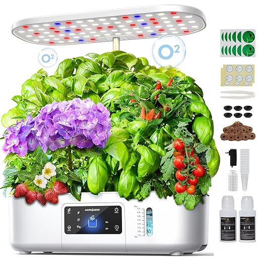 Ahopegarden Hydroponics Growing System Kit Indoor Herb Garden with Grow Light 12 Pods, with LCD Touch Panel Hydroponic Planter, Planting Height Up to 17", Grower Harvest Fresh Veggie Lettuce, White