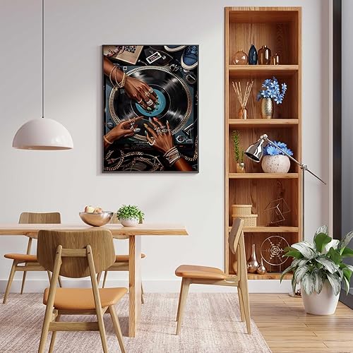 Miniatura 6 de ZHGYGBN DJ Hands & Vinyl Record - Arte de pared abstracto de estilo urbano con detalles de joyería, decoración de sala de música, sin marco, 16 x 24