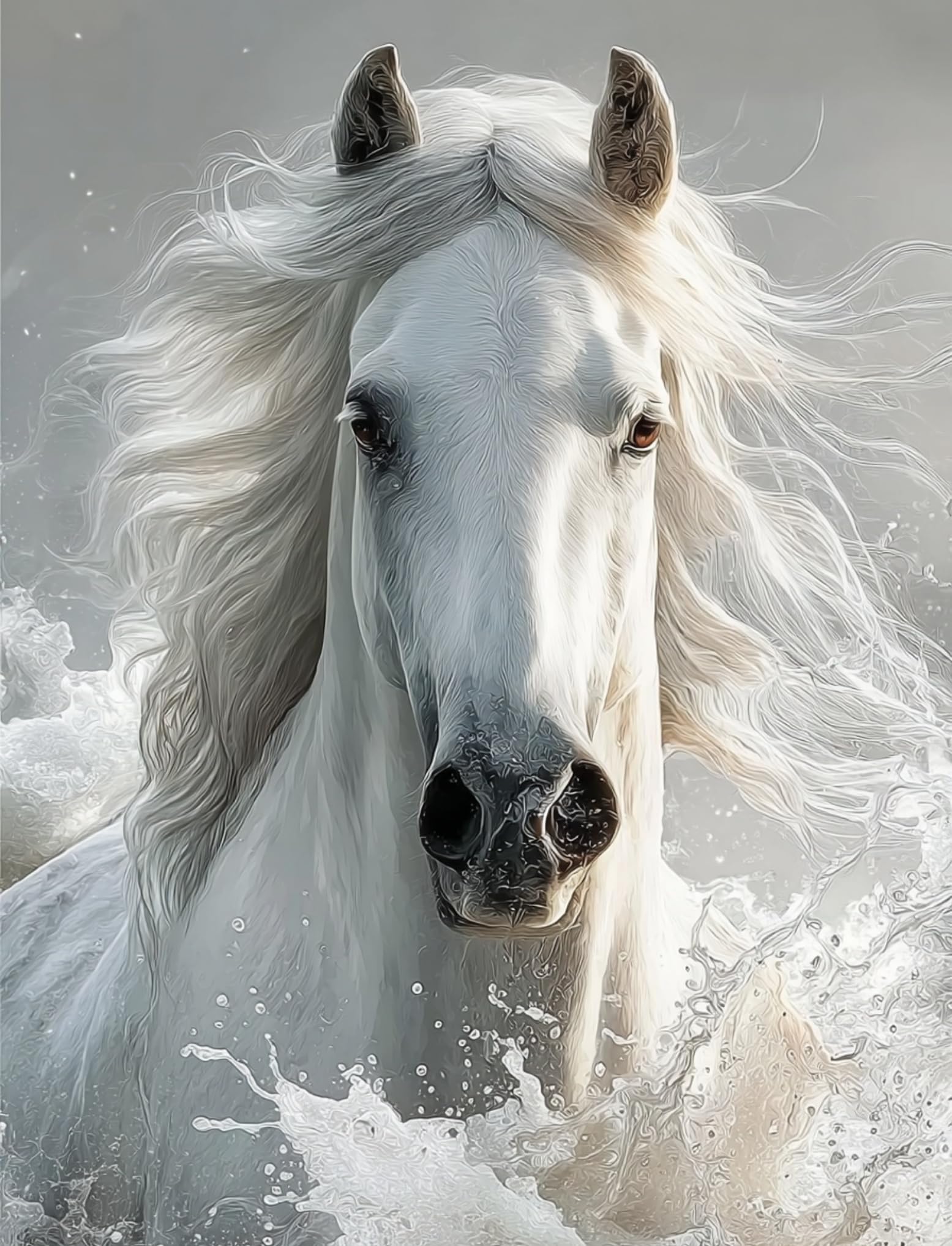 WANGWANGMIAO Paint by Numbers for Adults White Horse Water,DIY Painting by Numbers Kits on Canvas Hand Painted Artwork Gift Home Decoration 16x20inch，with Frame