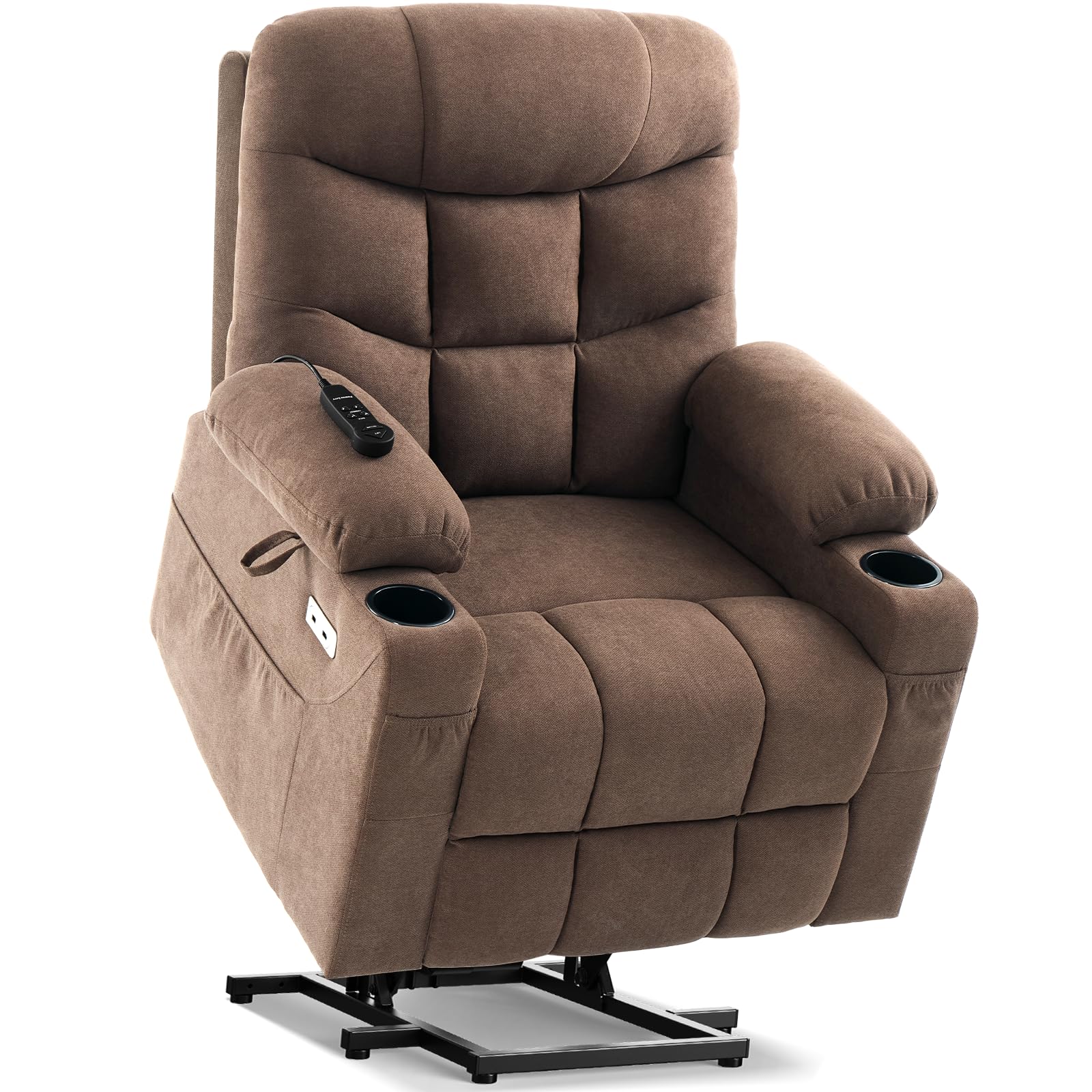 Tami Direct Tami Tami Dual Motor Power Lift Chair Recliner for Elderly with Massage and Heat, Infinite Position Electric Lift Recliner with USB A&C, Cup Holders (T6012 - Linen Fabric, Brown, Medium)