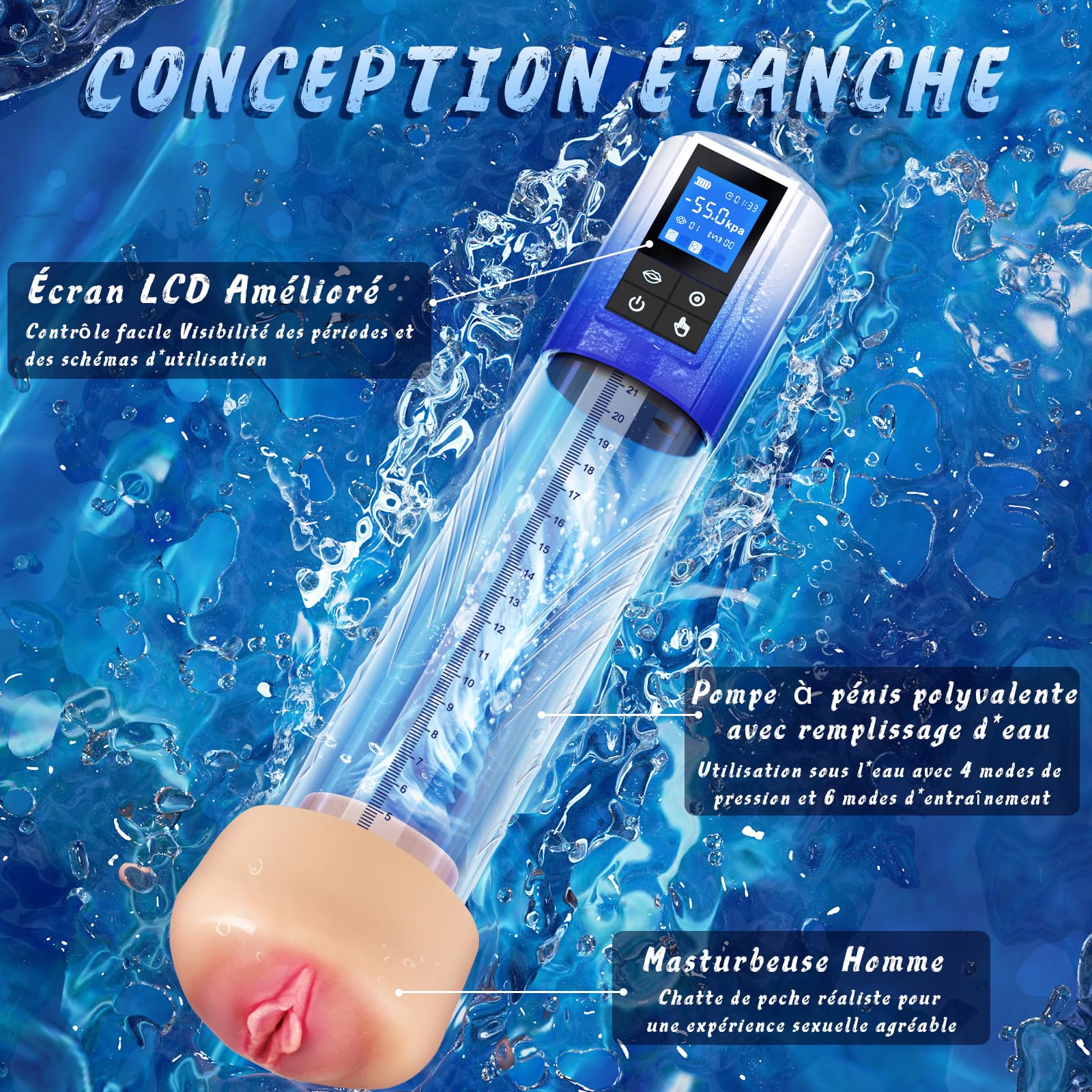 Pompe à Pénis Sex Toýs Homme - Masturbeuse Homme Sex Toys pour Homme Vaginette Silicone Pompe a Penis avec 6 D'aspiration, Sextoyse Couple Plaisir Masturbateurs Masculins avec 6 Anneaux de Pénis