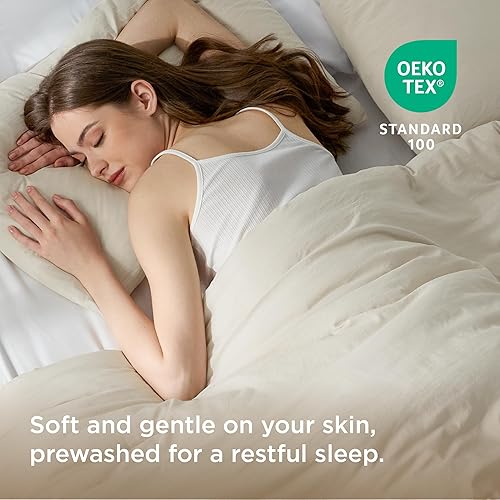 Miniatura 3 de Bedsure Juego de edredón Queen con manta a cuadros para sofá, 4 piezas, 1 edredón beige tamaño Queen, 2 fundas de almohada, 1 manta a cuadros, súper