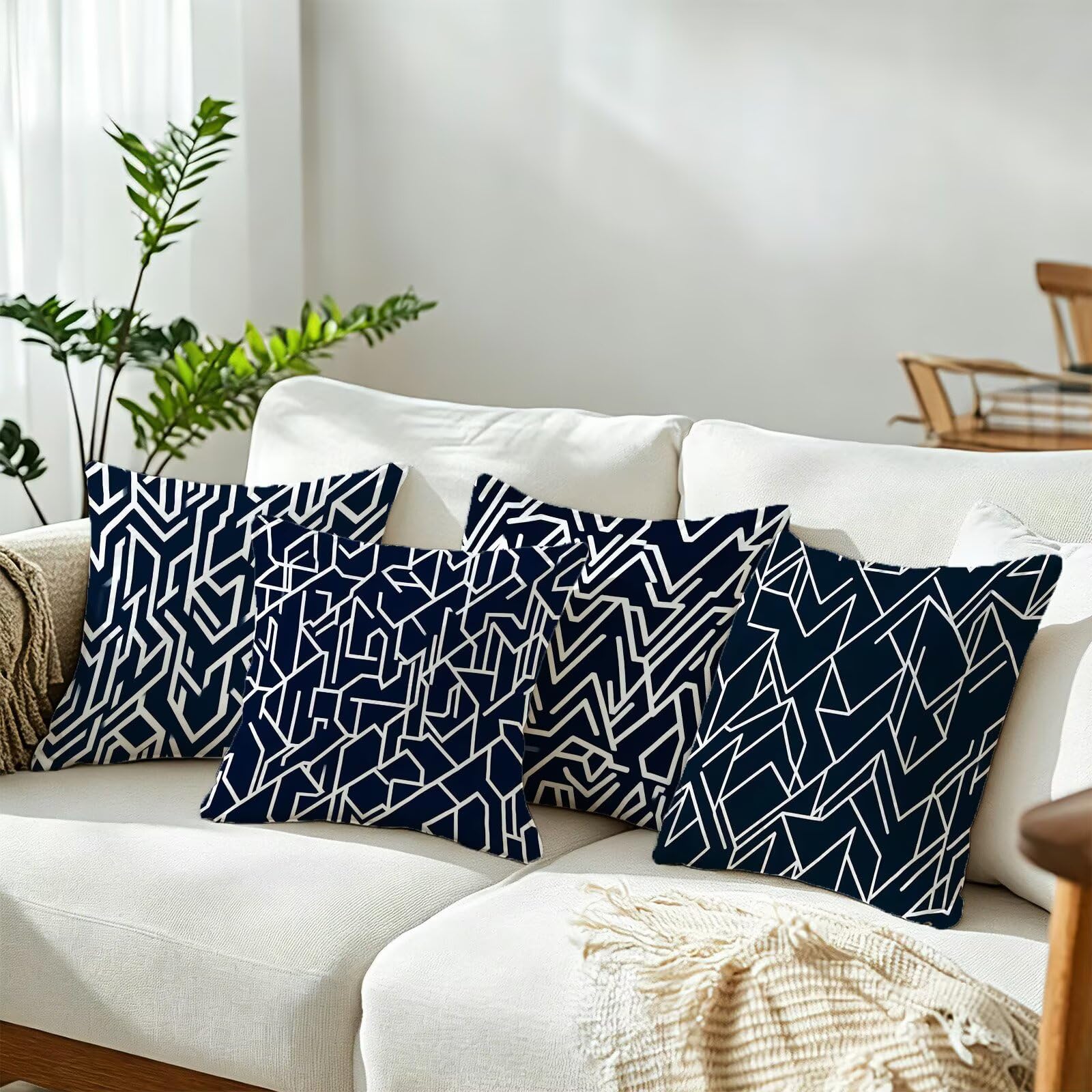 Blu Federe Cuscini Divano 65x65cm, Cuscini da Esterno Set de 4, Cod-289