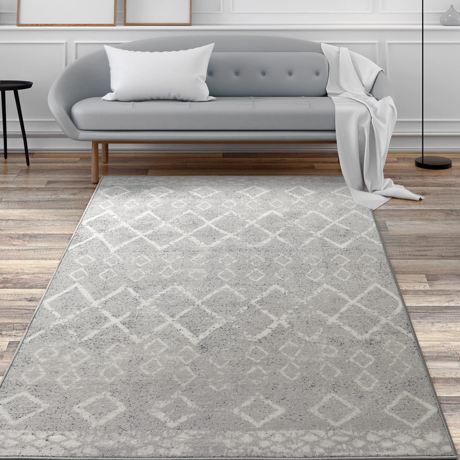 antep rugs alfombras non-skid (non-slip) 4x6 rubber back bohemian distressed moroccan boho low pile profile indoor area rug (silver, 4' x 6')
