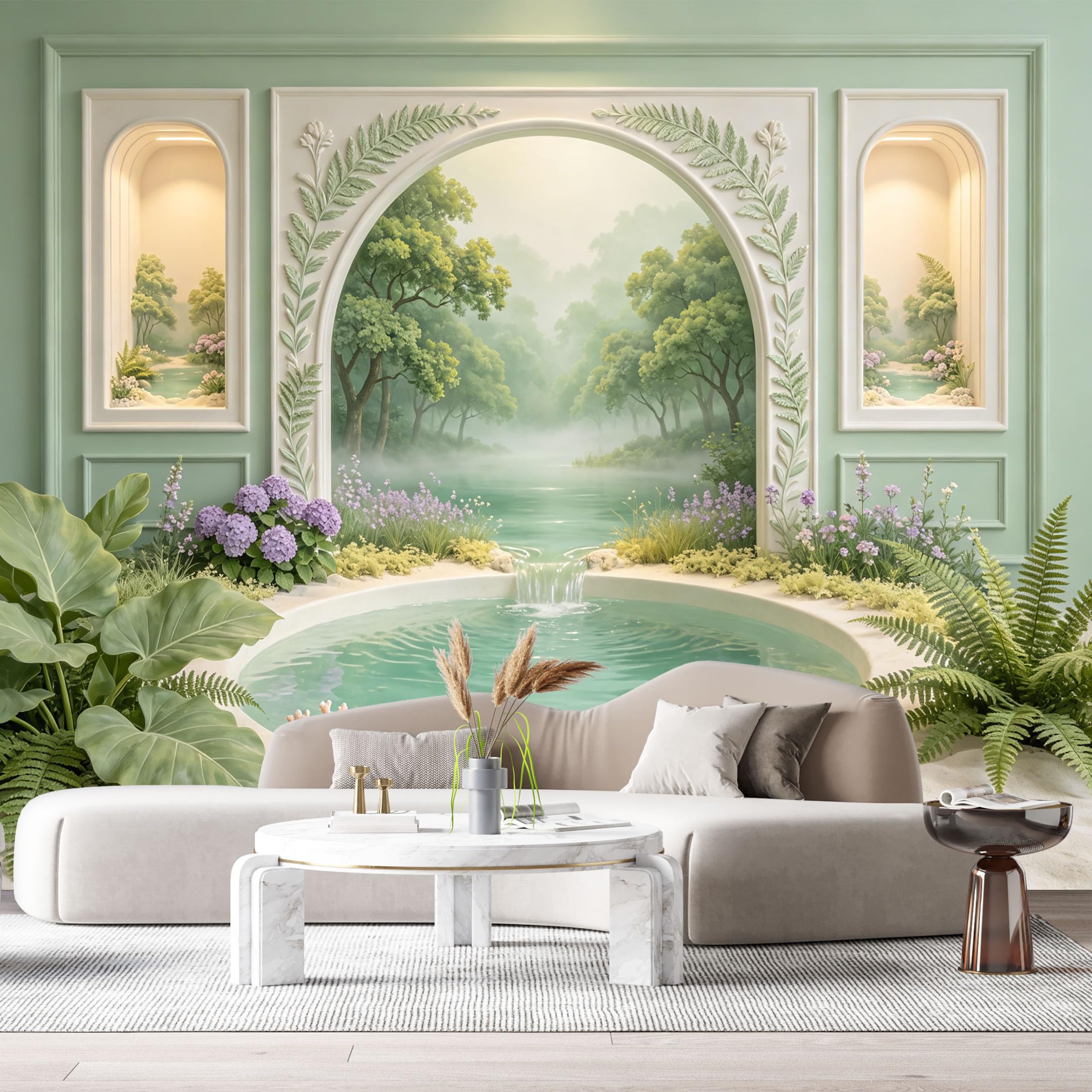 Custom Size Wall Murals Archway Pond Landscape Botanical 3D Trompe L'Oeil SelfAdhesiveWall Fabric Removable Wallpaper Wall Decor for Living Room Bedroom Bathroom