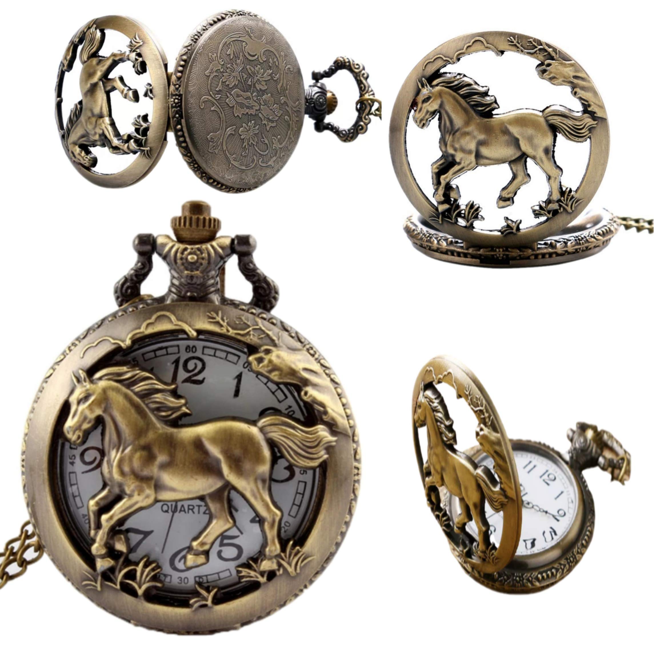 GT Gala Time Pocket Watch Gift | Horse Transparent Embossing | Numerical Dial | Metal Keychain Design | Bronze | Vintage | Antique Style Gandhi Watch for Men Woman (B07J5LWJ5W) Amazon Price History, Amazon Price Tracker