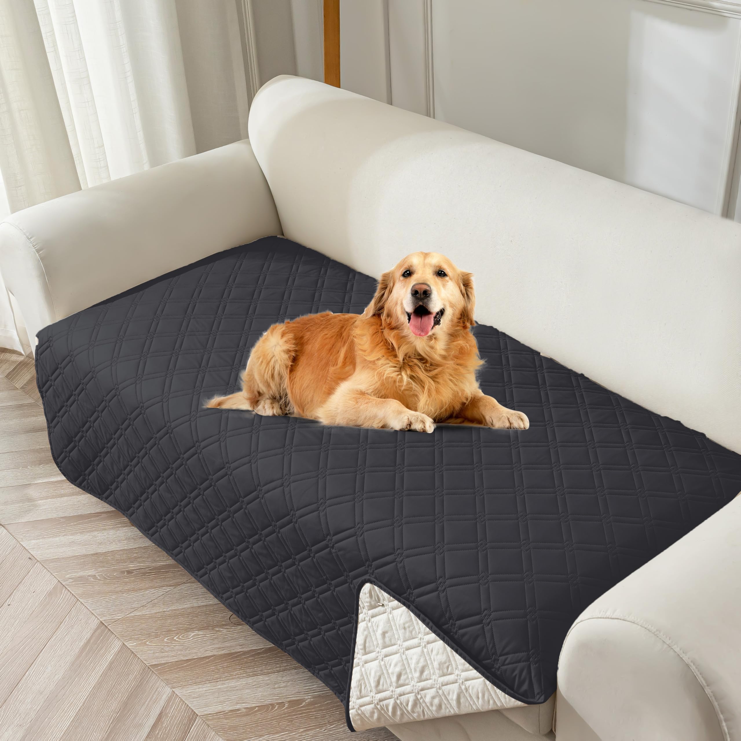 Genina Waterproof Couch Cover, Washable Anti-Slip 51 inch Loveseat Sofa Covers with 2 Cushions, Sectional Couch Covers for Pets Friendly, Sofa Slipcovers for Dogs Cats, (51inch/Charcoal Grey)