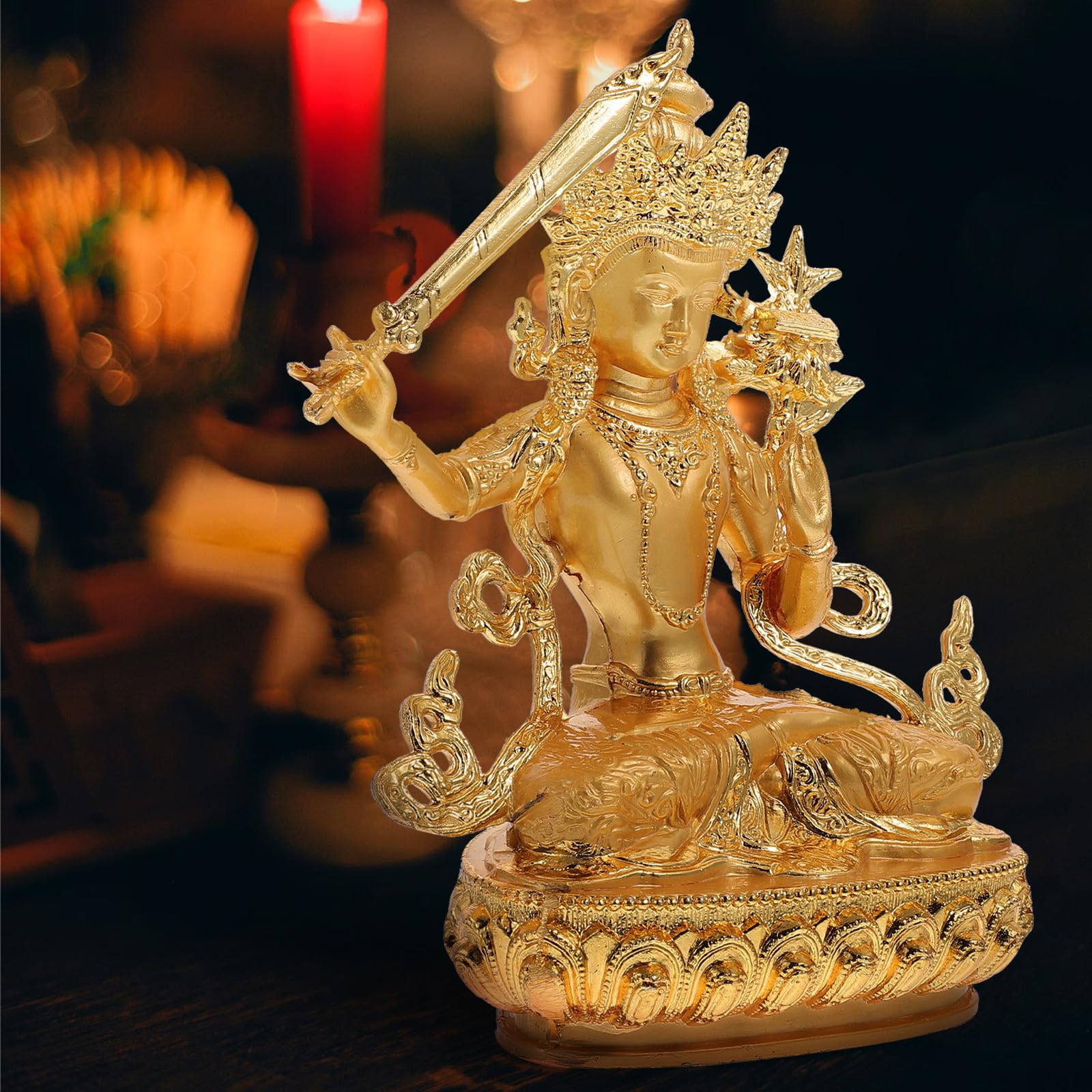 Hemobllo Buda para Decoración de Escritorio y Hogar Estatua Fácil de Transportar y Almacenar de Aleación Dorada Estilo Budista y Meditación