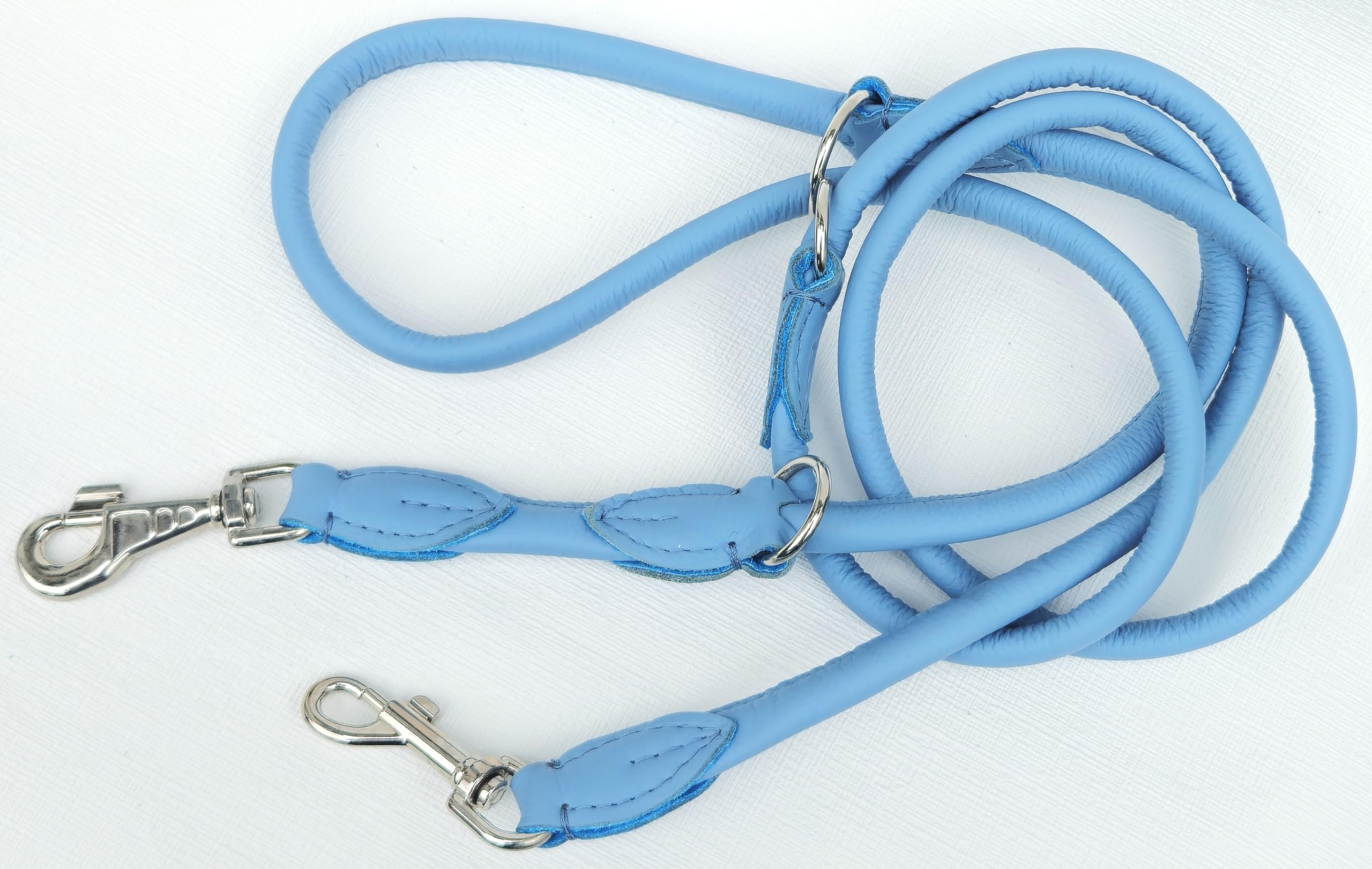 Runde HUNDELEINE 220cm/12mm, Nappa Leder, 3X verstellbar, für Hunde bis 50 Kg, Gelb, Türkis, Altrosa, Blau, Seladon (Himmel Blau)