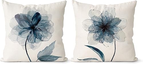 ERYOGS Juego de 2 fundas de almohada azules de 18 x 18 pulgadas, fundas decorativas florales para sofá, color azul marino, fundas de almohada para