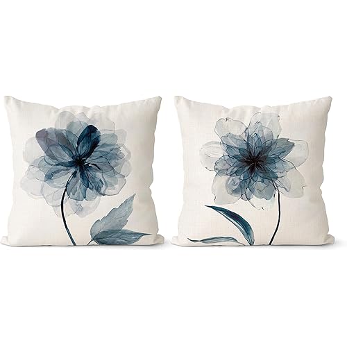 ERYOGS Blue Pillow Covers 18x18 Set of 4 Floral Decorative Pillows for Couch Navy Blue Outdoor Pillows Case, Throw Pillow Cover for Living Room Bedroom Cushion Covers for Farmhouse Home Decor