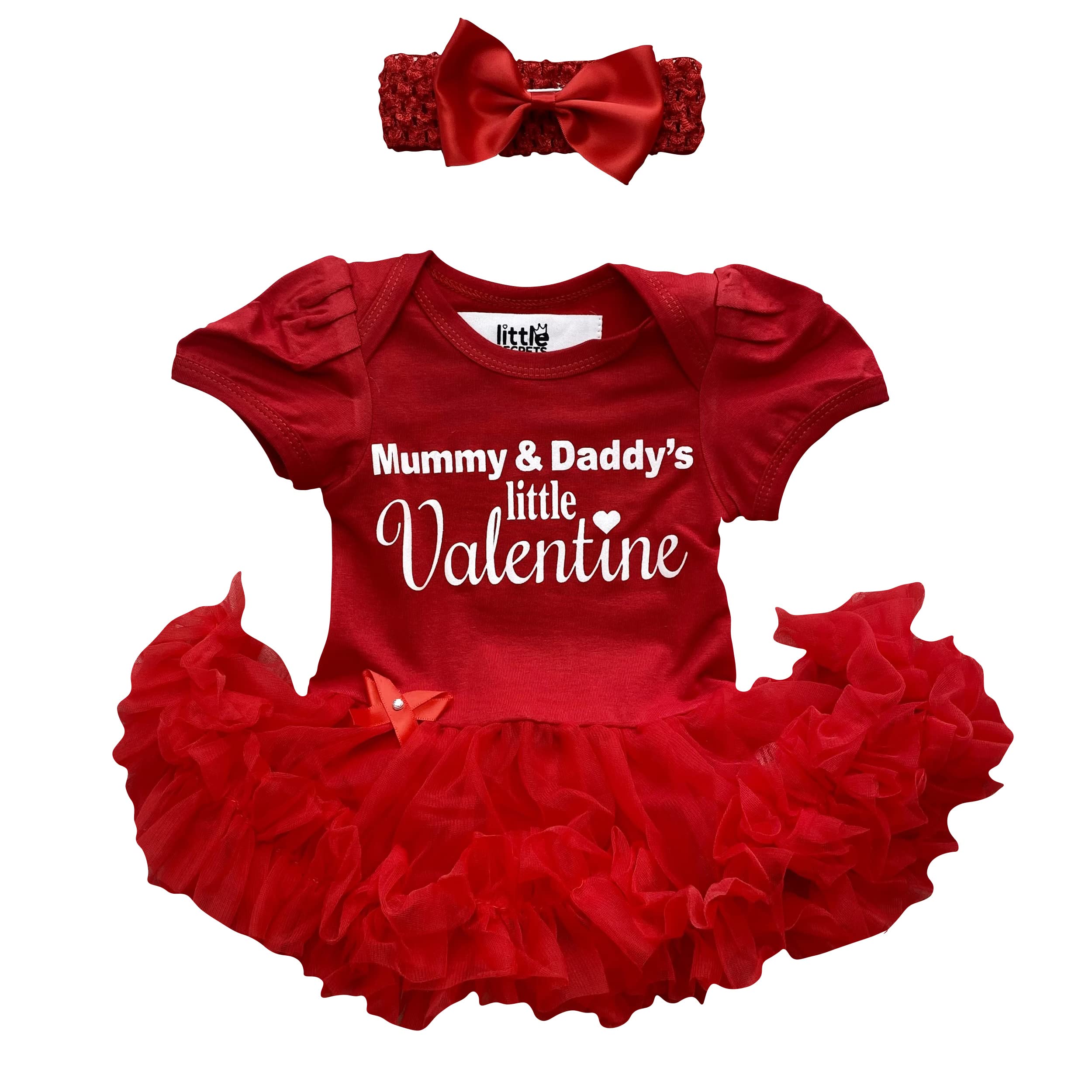Baby Girl's Mummy & Daddy's Little Valentine Outfit, Personalised Valentine's Day Newborn Red Tutu Romper with Bow Headband (12-18 Months)