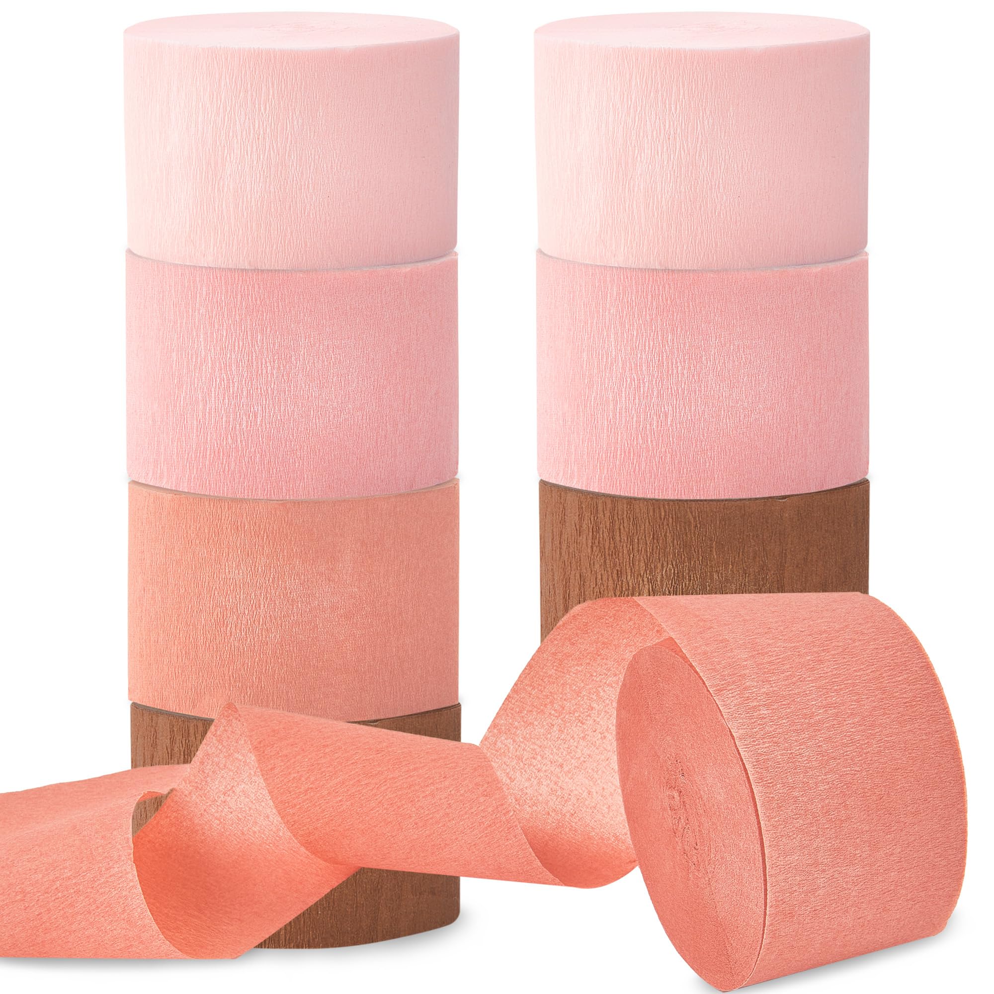 Rose Gold Streamers Party Decorations, Crepe Paper Streamers 8 Rolls 656Ft, Boho Pink Streamer for Birthday Galentines Day Baby Shower Bridal Shower