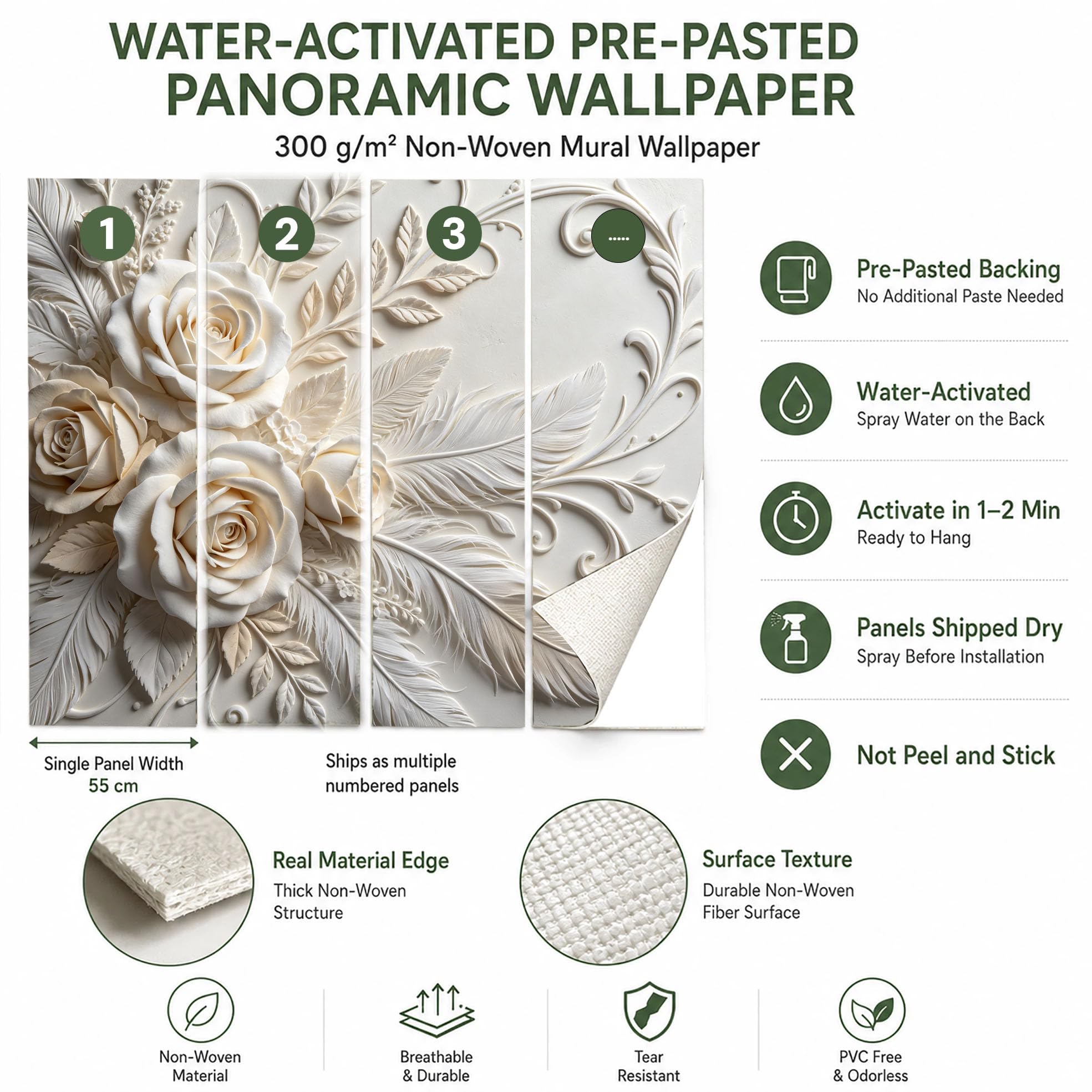 Papel Pintado Con Relieve 3D Rosa Papel Pintado Autoadhesivo Pared 250Cmx360Cm(Hxw), Mural De Pared Con Relieve 3D, Papel Adhesivo No Tejido, Impermeable Y Removible Para Dormitorio Y Sala De Estar,