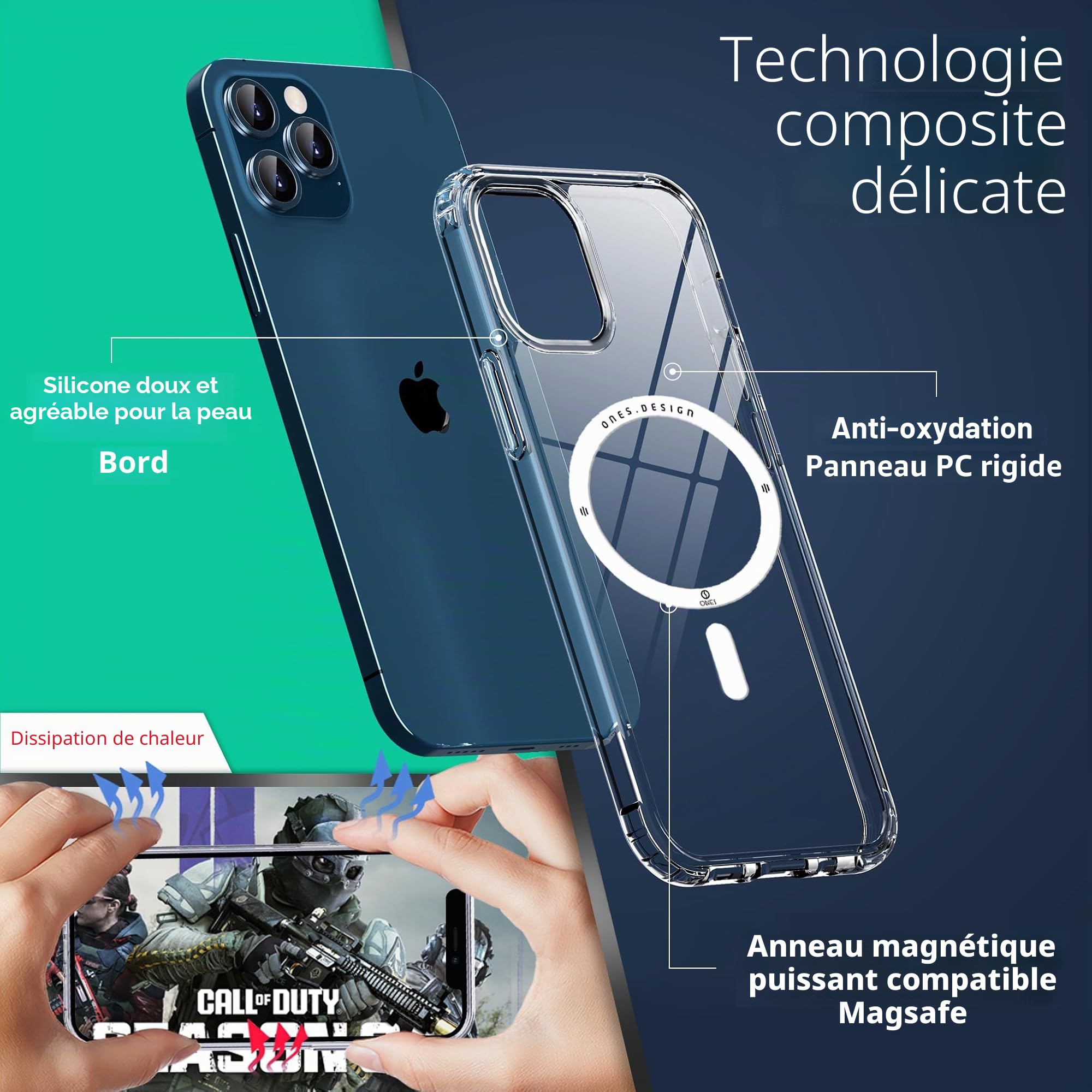 Ones Coque pour iPhone 11 Pro Max Transparente, Compatible MagSafe, Protection Antichoc de qualité Militaire, résistante aux Rayures et aux Chocs, Fine et magnétique Case pour iPhone 11 Pro Max