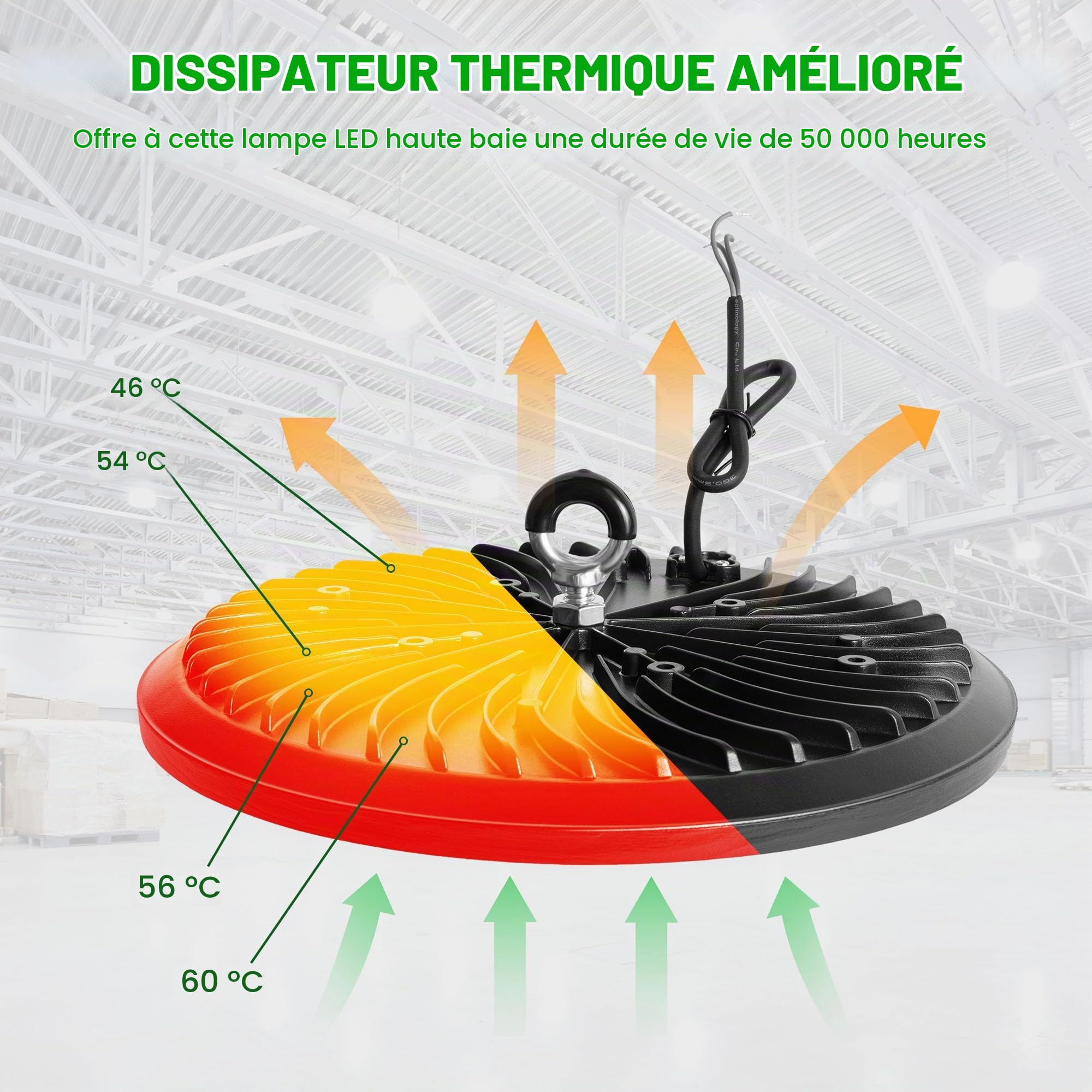 4 Pièces Lampe Eclairage Atelier 150W, 22500LM UFO Eclairage Plafonnier LED Garage avec Chaine, 6000K Projecteur LED Intérieur, IP65 Étanche Éclairage de Plafond pour Garage, Entrepôt, Gymnase