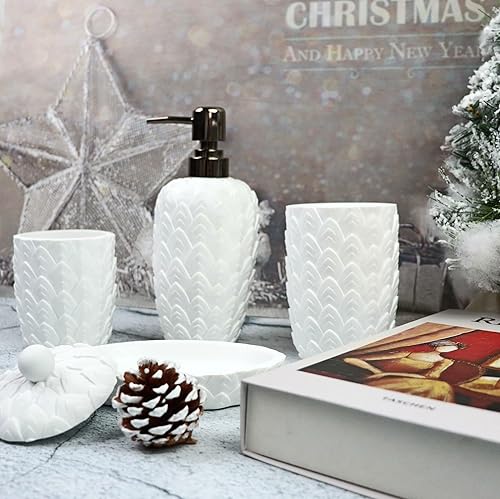 Miniatura 6 de Hymmah Juego de accesorios de baño, diseño de flores, decoración de baño de granja, juego de regalo de resina de 4 piezas, necesidades de