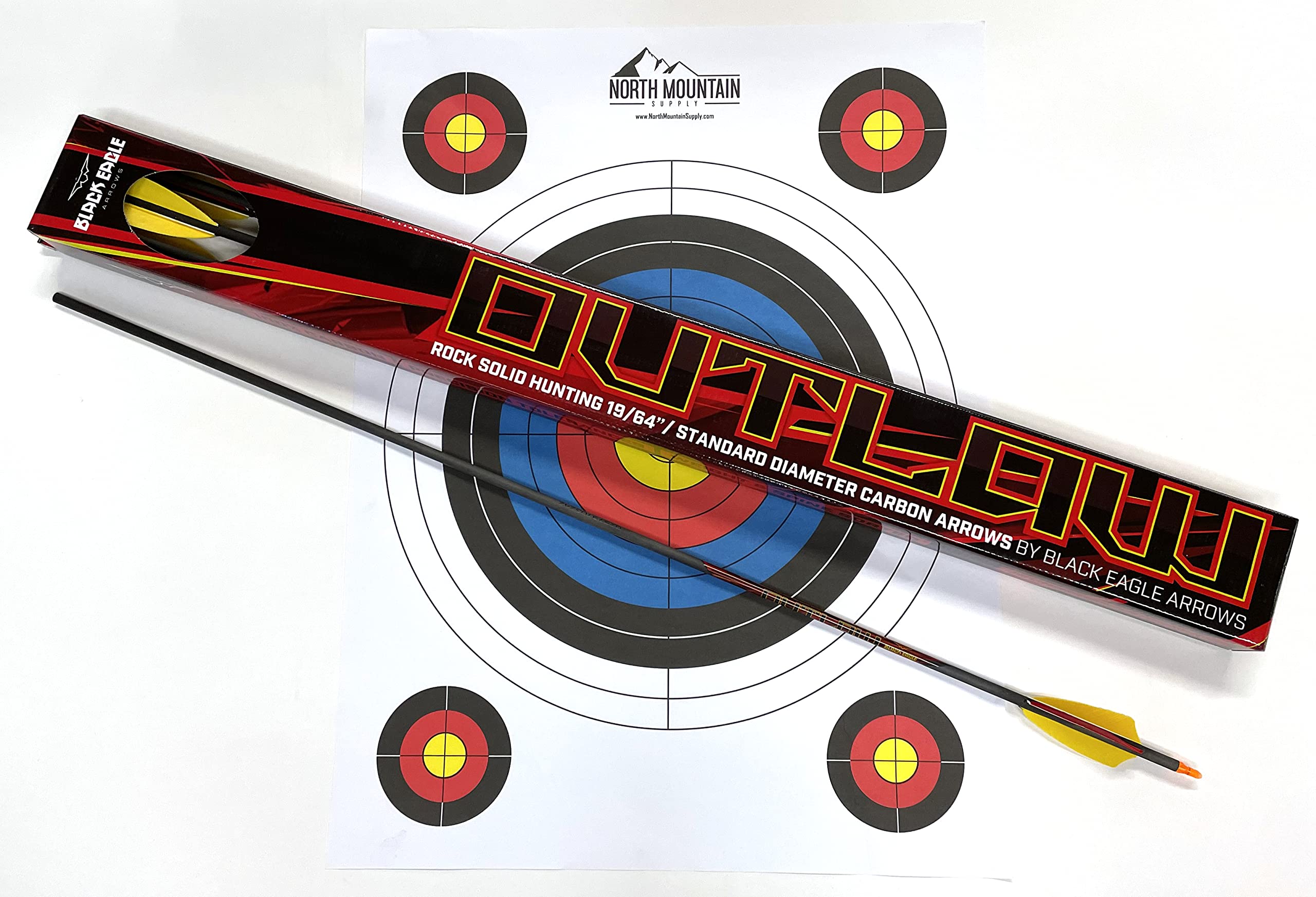 Black Eagle Arrows Outlaw Fletched Arrows with 3 inch Shield Cut Feathers - .005 Straightness, 400 Spine - 6 Pack - with Target