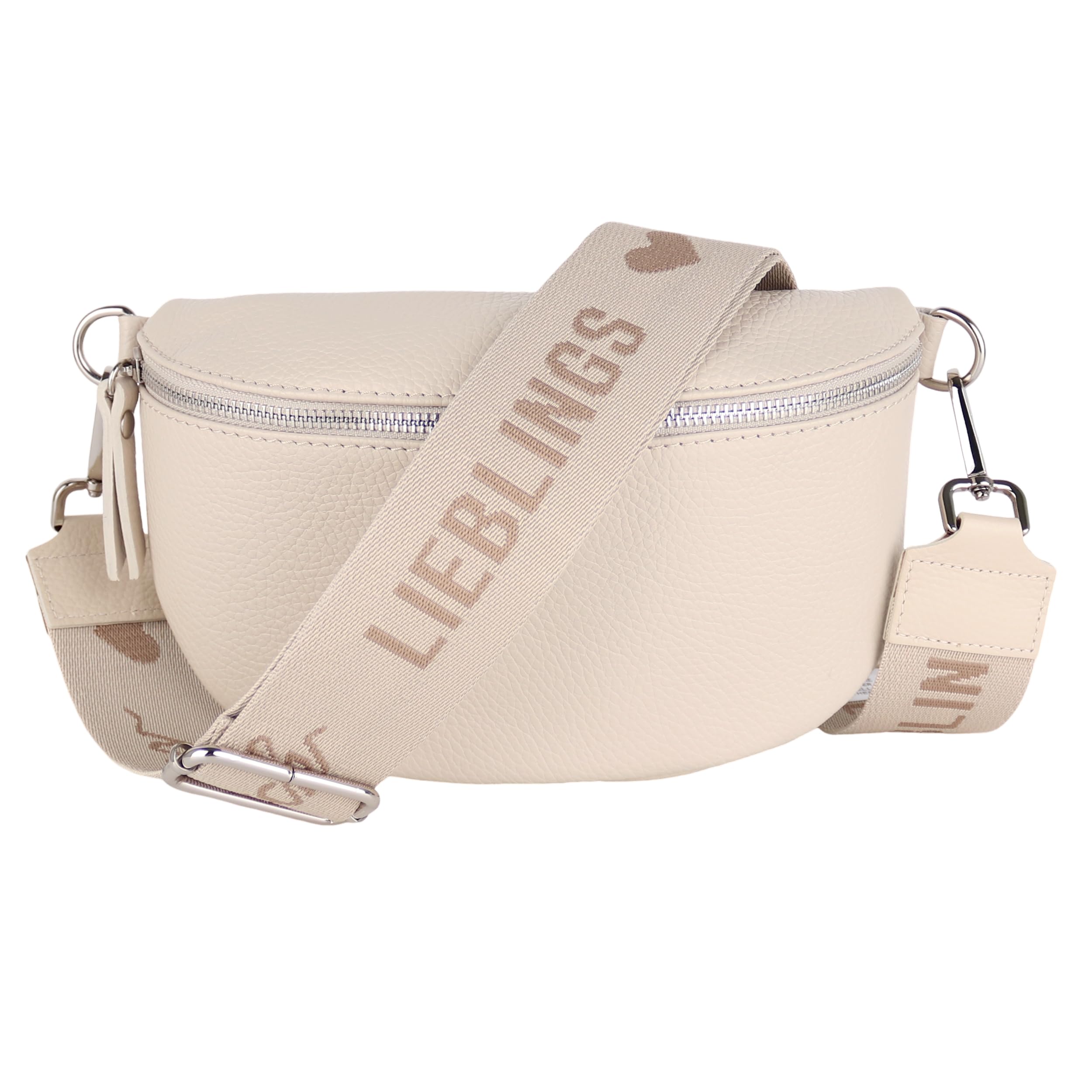 MIRROSI® Bauchtasche Damen, Echtleder, Made in Italy, Umhängetasche, Brusttasche, Crossbody Bag (1 Tasche & 2 Gurte) (Beige (Liebling Beige), Mittelgroße Tasche (25x16x7cm))