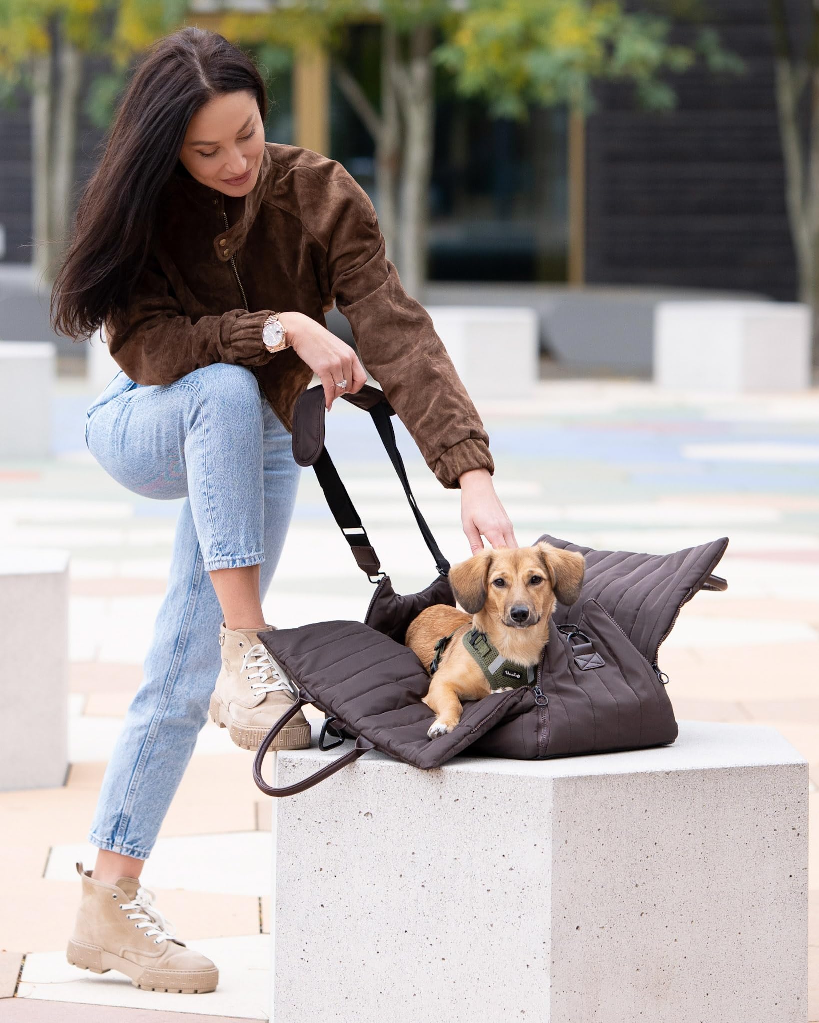 Hundetragetasche Donna 3-in-1 Hundetasche, Autositz & Reisebett in einem Schokobraun- Für kleine Hunde bis 10 kg-Stylisch & komfortabel