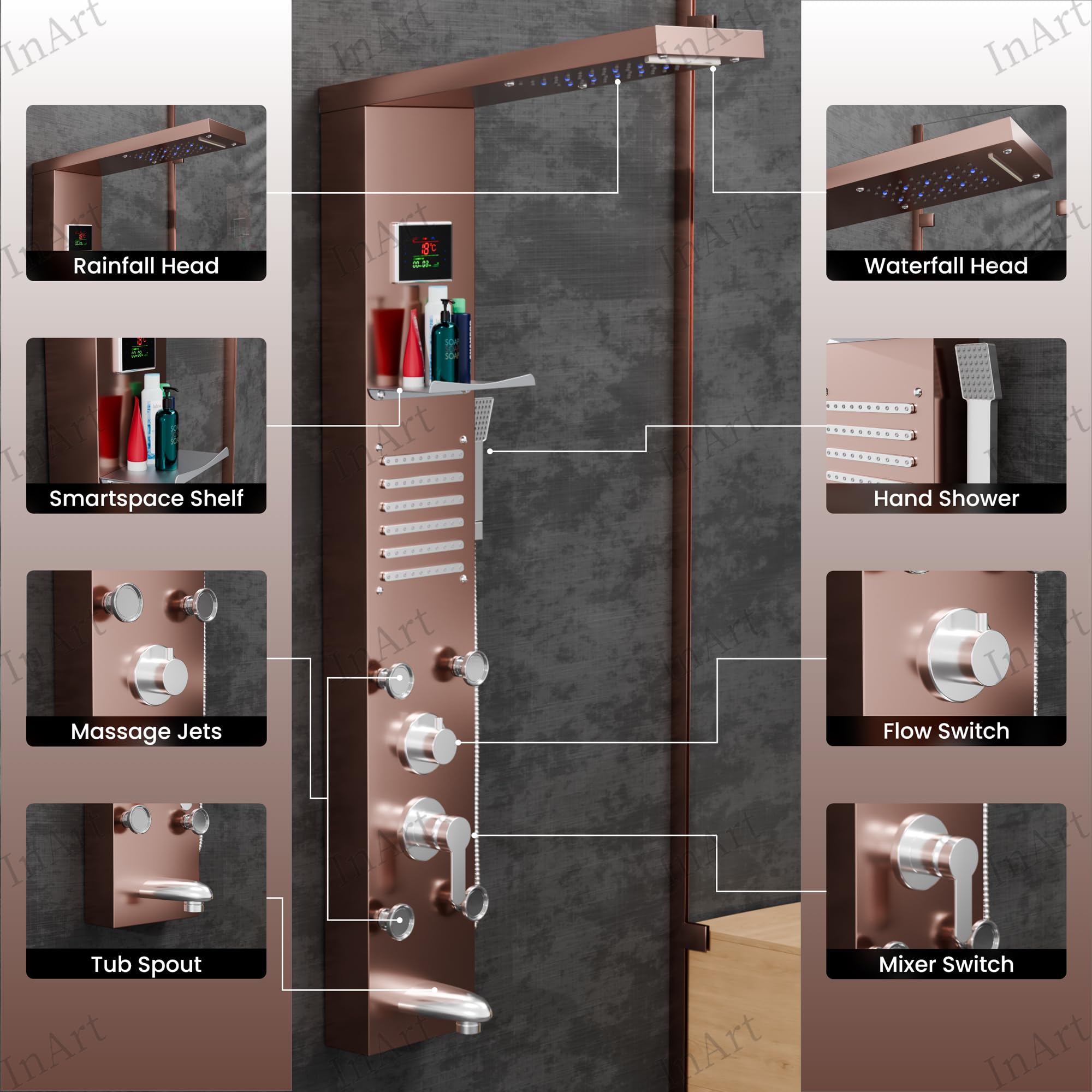 InArt 8-in-1 Shower System - LED Rainfall Shower -5 InArt 8-in-1 Shower System - LED Rainfall Shower -5