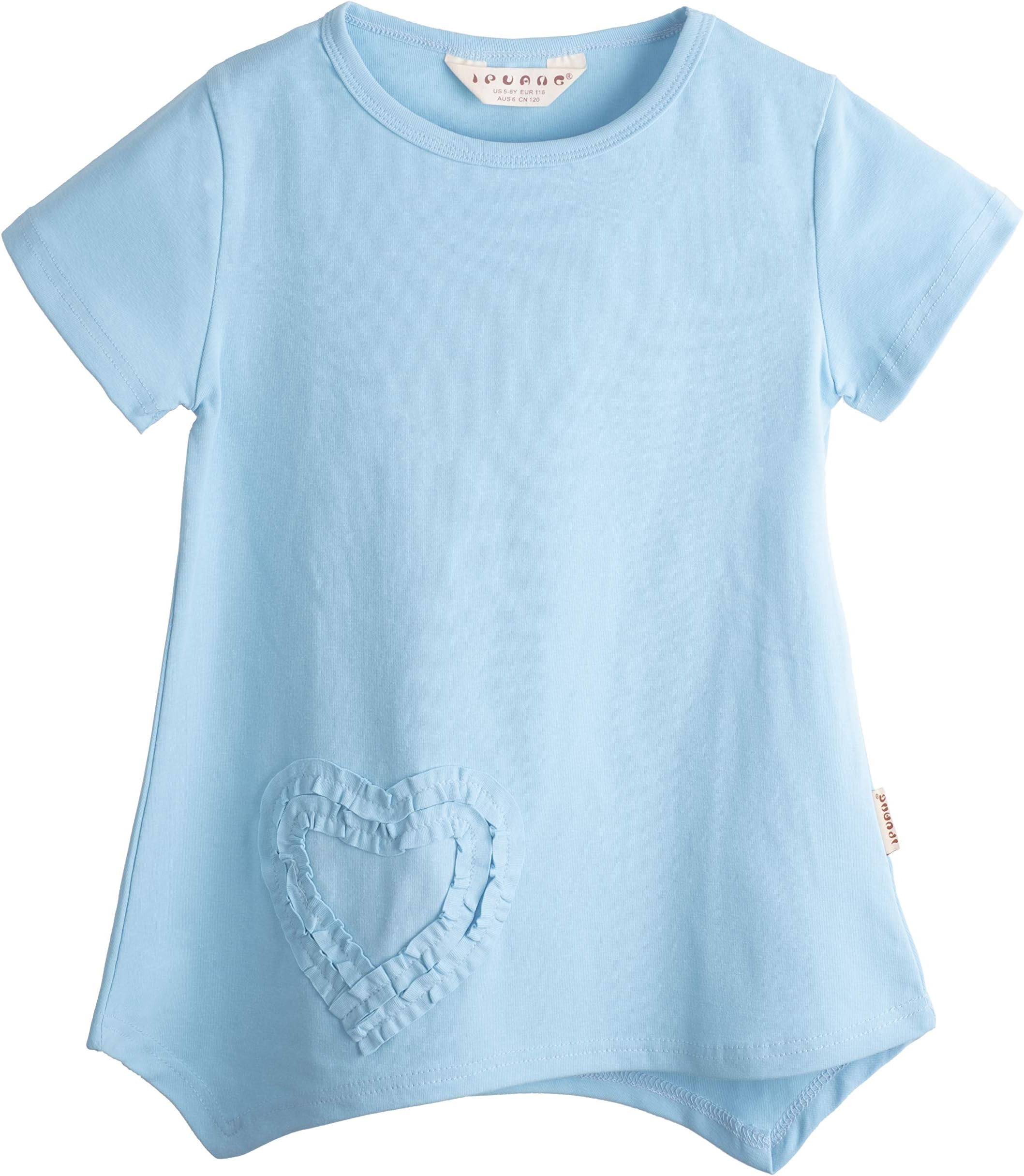 Girls Heart Shaped Casual Cotton Cap Sleeve Tee T Shirt Top