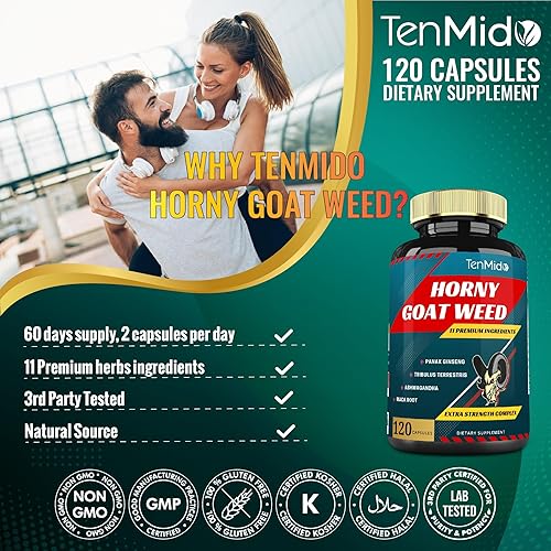 Miniatura 8 de Cápsulas de extracto de maleza de cabra cachonda de 10000 mg y ginseng, tribulus, ashwagandha, maca, tongkat y más, 120 cápsulas