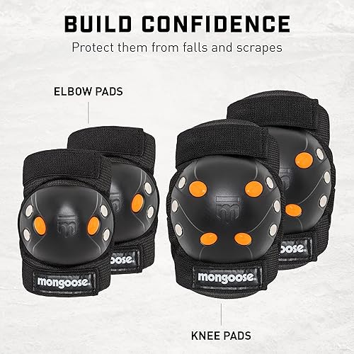Miniatura 5 de Mongoose - Juego de rodilleras y coderas de gel BMX para niños, equipo de protección multideportivo para niños y niñas de 8 años en adelante,