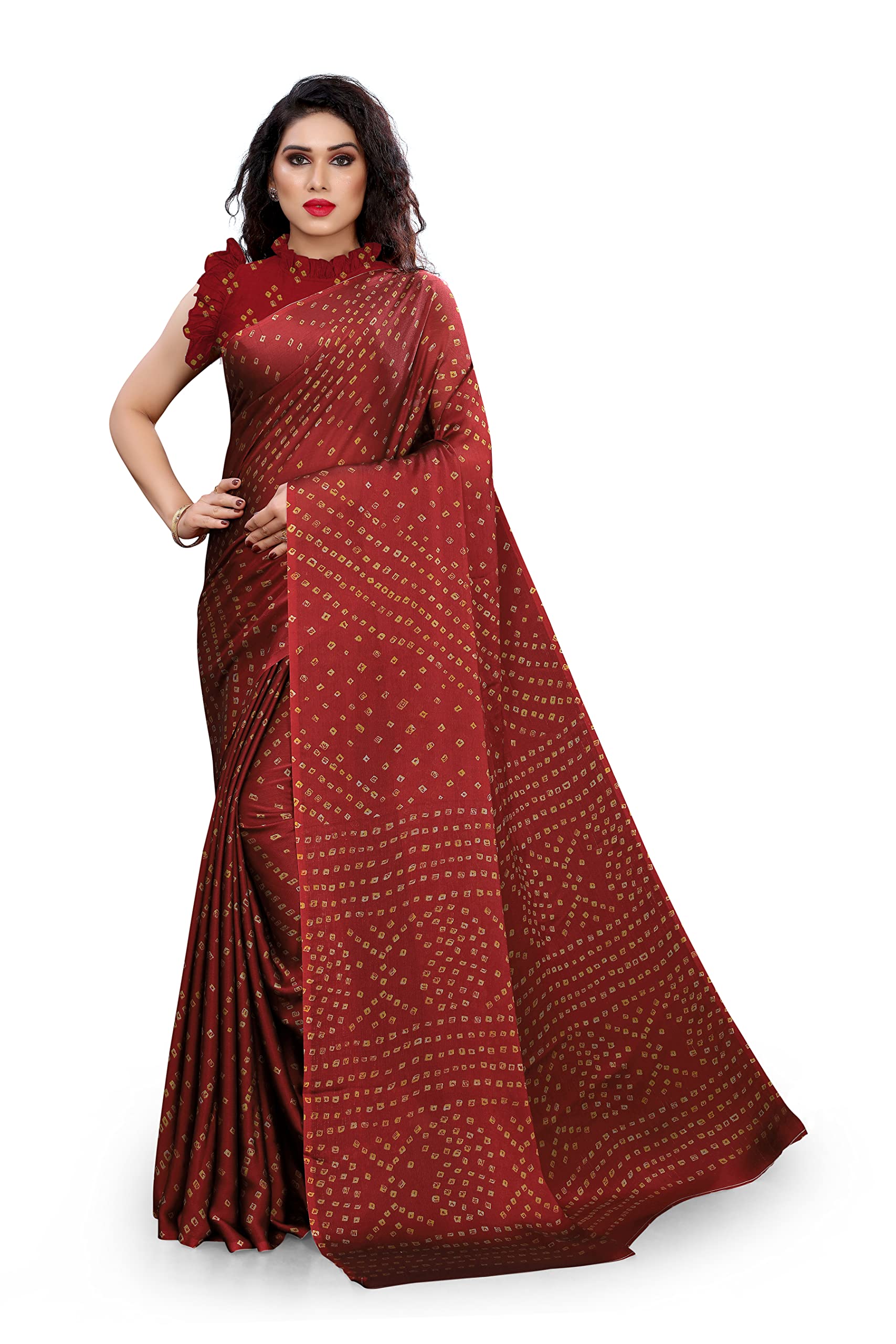 MIRCHI FASHION Women's Designer Chiffon Bandhani Printed Saree with Blouse Piece