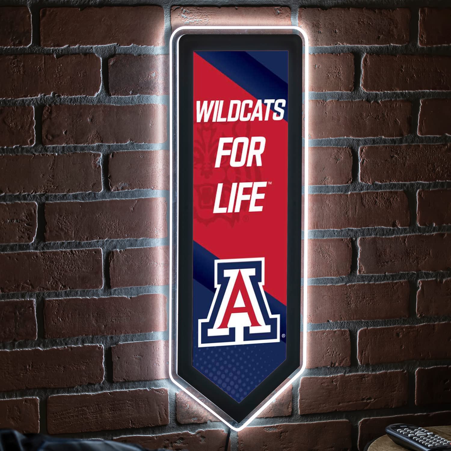 Team Sports America Evergreen NCAA University of Arizona | Ultra-Thin LED Light Wall Sign Décor | Large Pennant Banner | 9 x 23 Inches | Made in USA