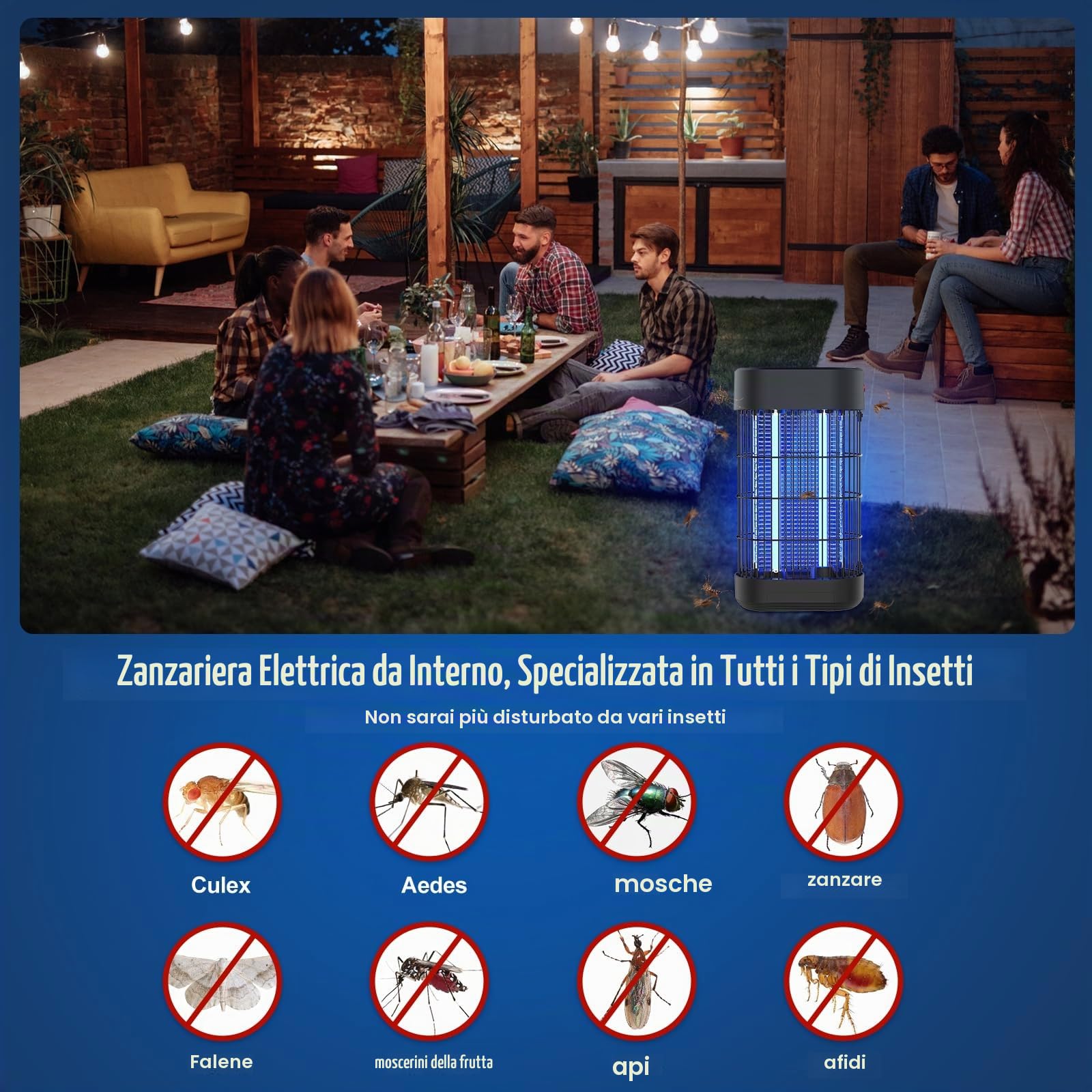 Zanzariera Elettrica, 18W Efficacemente 80㎡ Luce UV Assassino di Insetti Elettrico Assassino di Mosche da Interno Non Tossico Trappola per Zanzare per Camera da Letto Cucina Patio