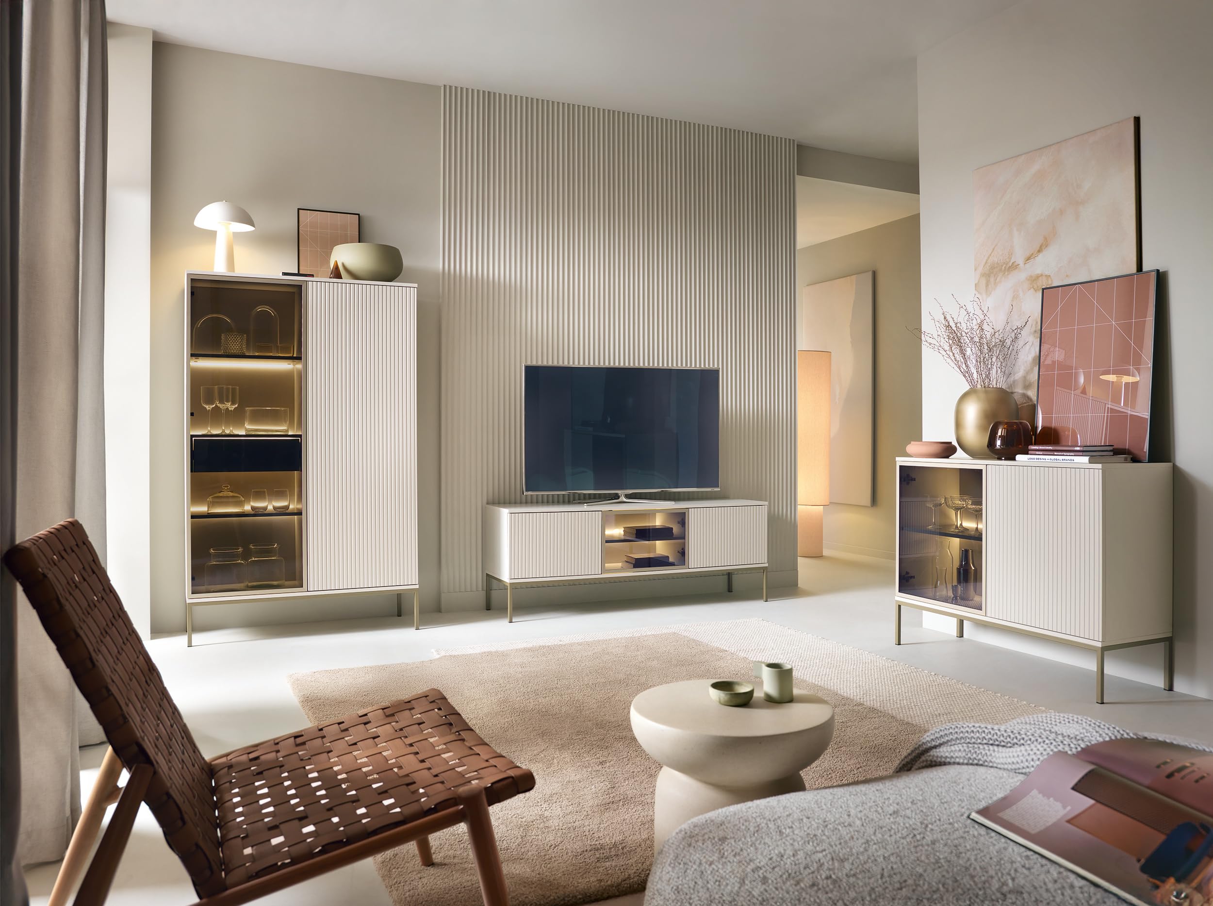 Komodee Laval TV154 – Meuble TV, Cachemire, Largeur 154 cm, Hauteur 56 cm, Profondeur 39 cm