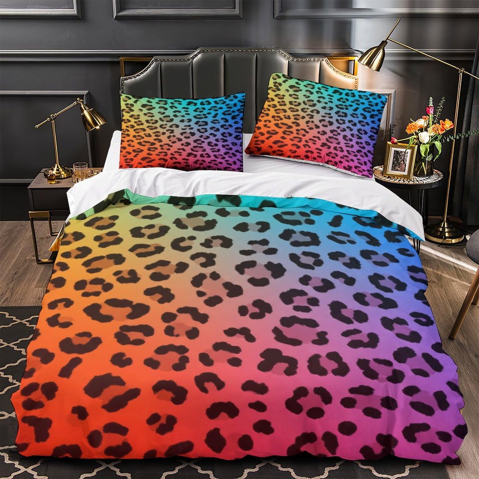 Housse de couette arc-en-ciel 200x200cm en microfibre 3D avec taies