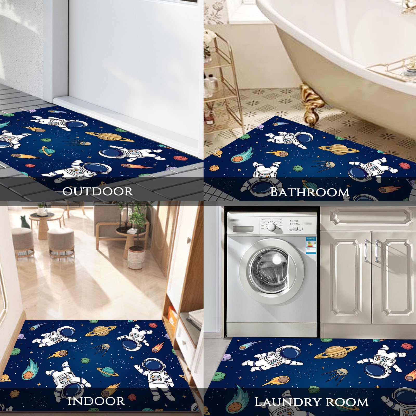 Felpudo Entrada Casa, 80x120cm Alfombra de Puerta Meteorito Astronauta Tapetes de Interior Espacio De Dibujos Animados Antideslizante para Decorativo Dormitorios y Zonas Entrada Cuartos, Azul Marino
